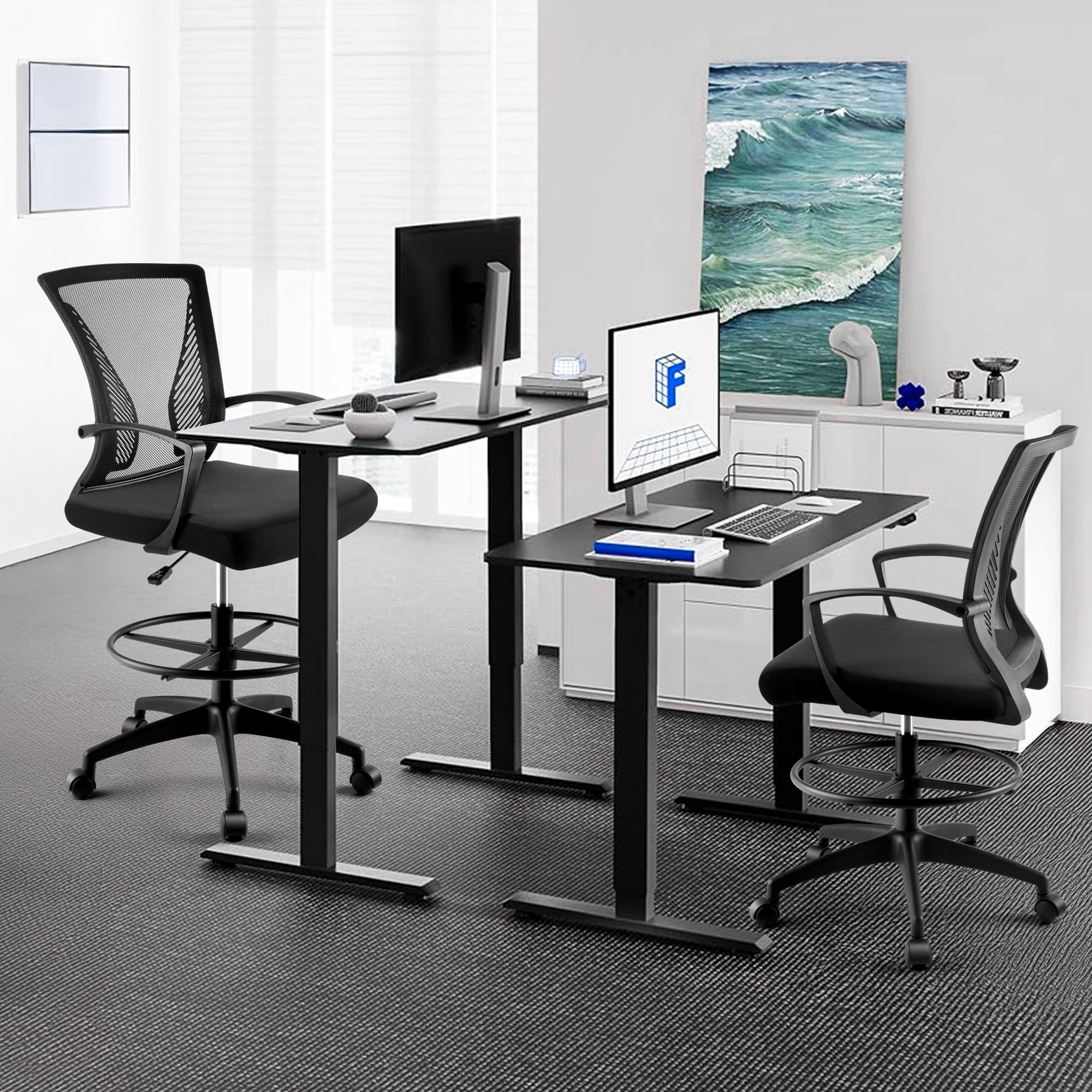 SUGIFT Drafting Chair Tall Office Chair with Lumbar Support and Adjustable Footrest Ring, Black