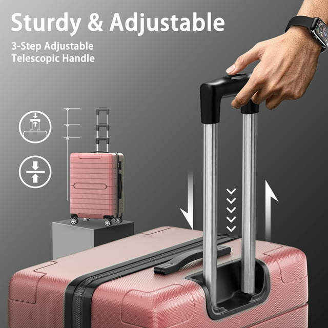 SUGIFT 3 Piece Luggage Set, Hardside Luggage Spinner Wheels Suitcase Carry on Luggage, TSA Lock, 20in24in28in, Rose Gold