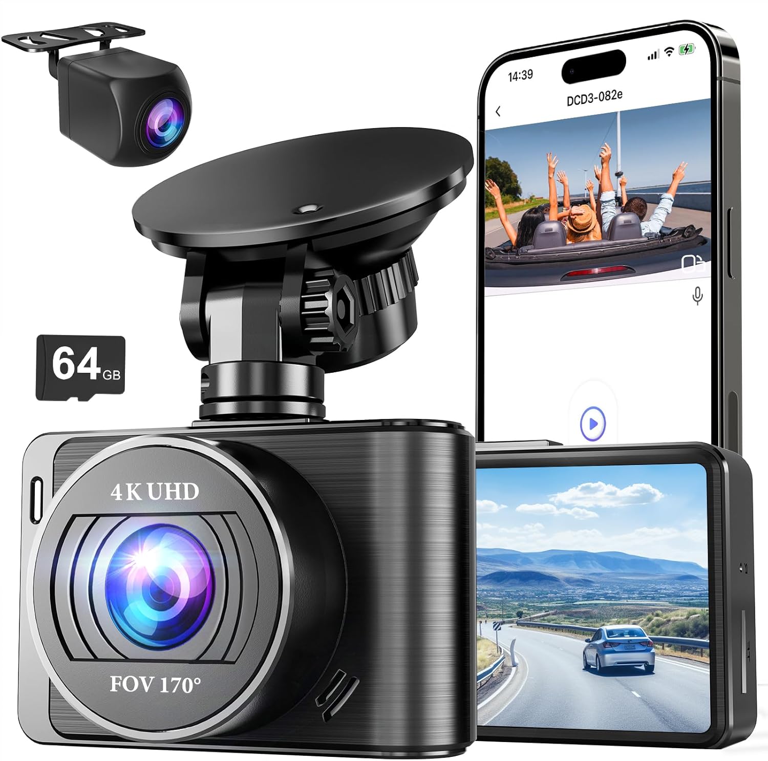 SUGIFT Dash Cam Front and Rear, 2.5K+1080P Dual Dash Camera for Cars, 2inDisplay Mini Car Camera, G-Sensor Dashcam, Night Vision