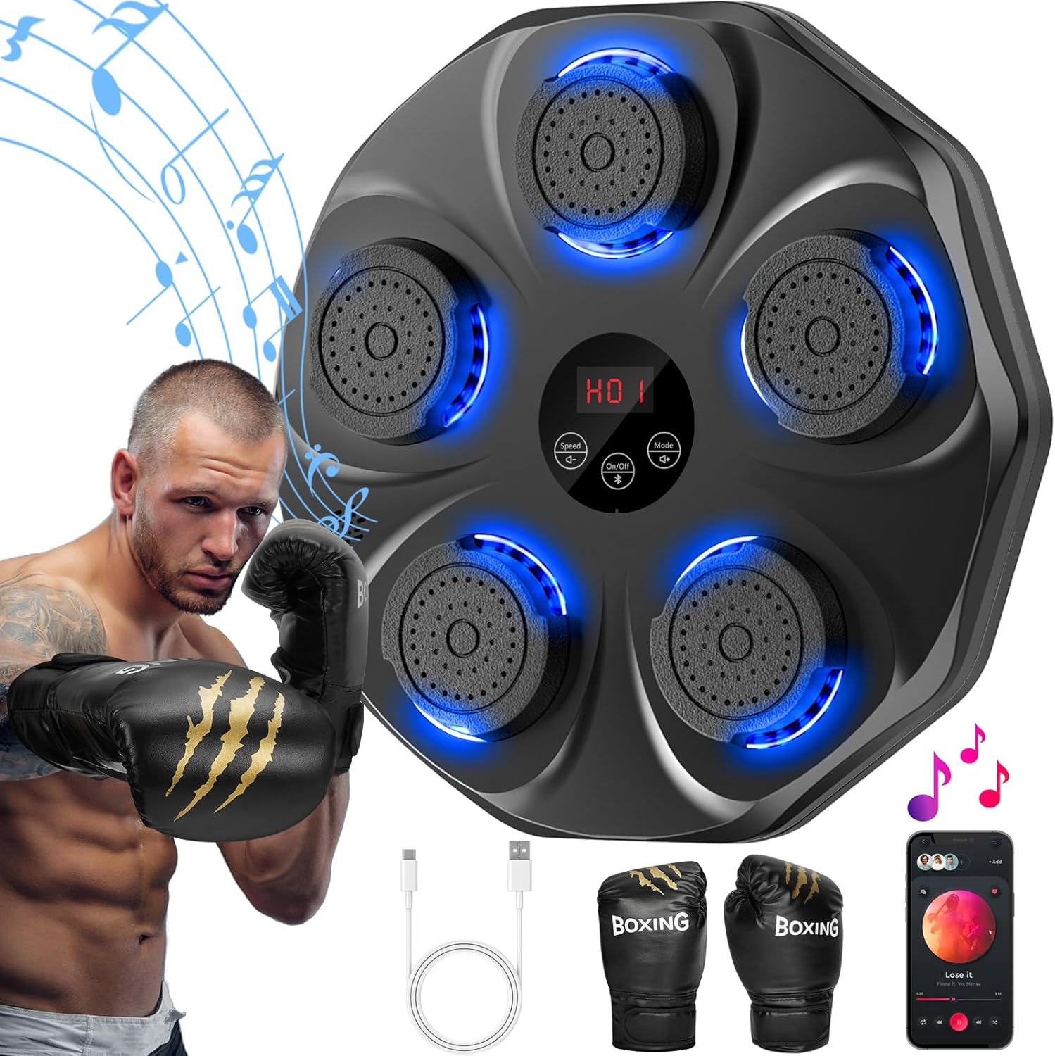 SUGIFT Music Boxing Machine Interactive Punching Trainer with Boxing Gloves