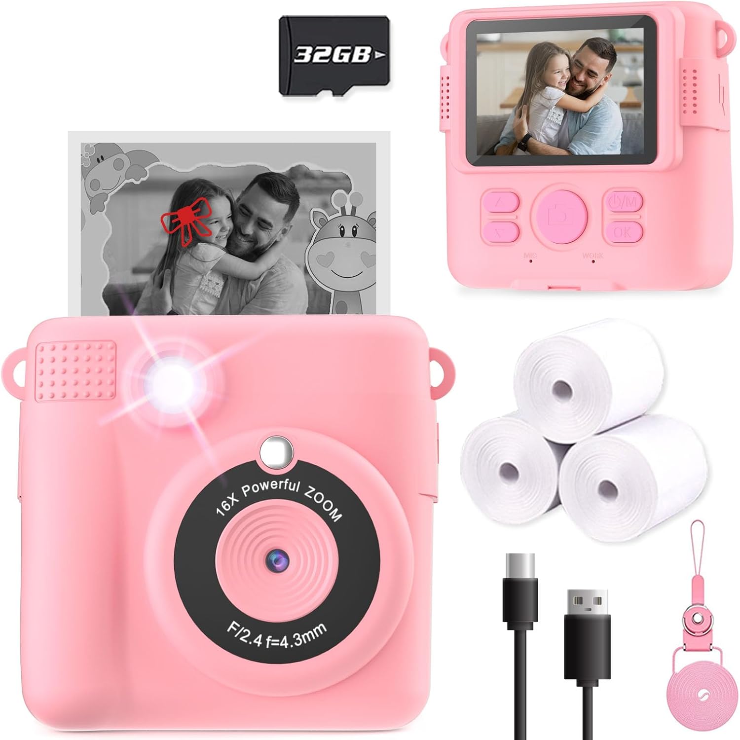 SUGIFT Kids Camera Instant Print, Christmas Birthday Gifts for Kids Age 3-12, Selfie Digital Camera with 1080P Videos,Toddler Portable Travel Camera Toy