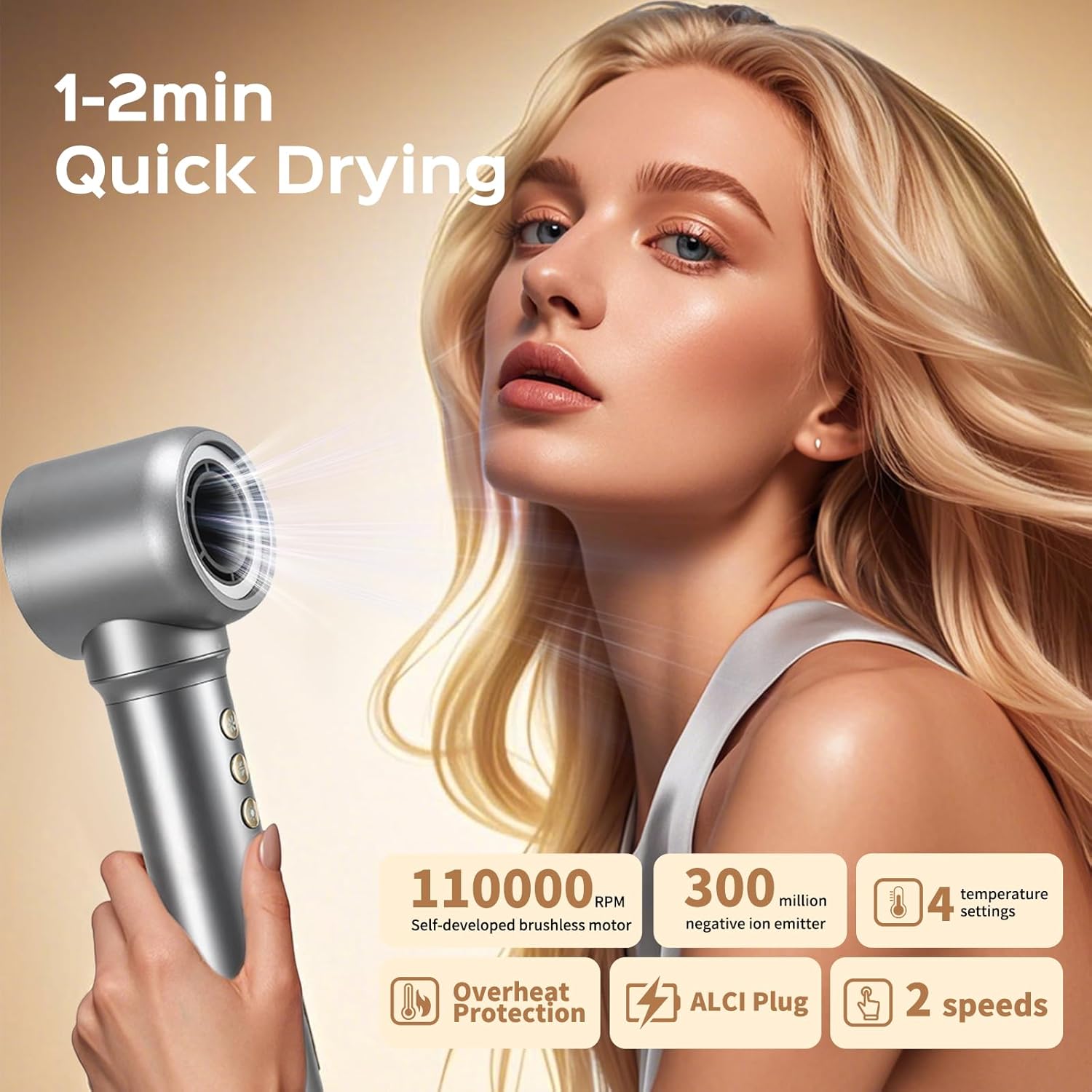 SUGIFT Hair Dryer Brush, 5 in 1 Multi Hair Styler,110,000 RPM High-Speed Negative Ionic Hair Dryer Fast Drying, Professional Blow Dryer Brush for Curling Volumizing Straightening Waves Styling, Salon Tools
