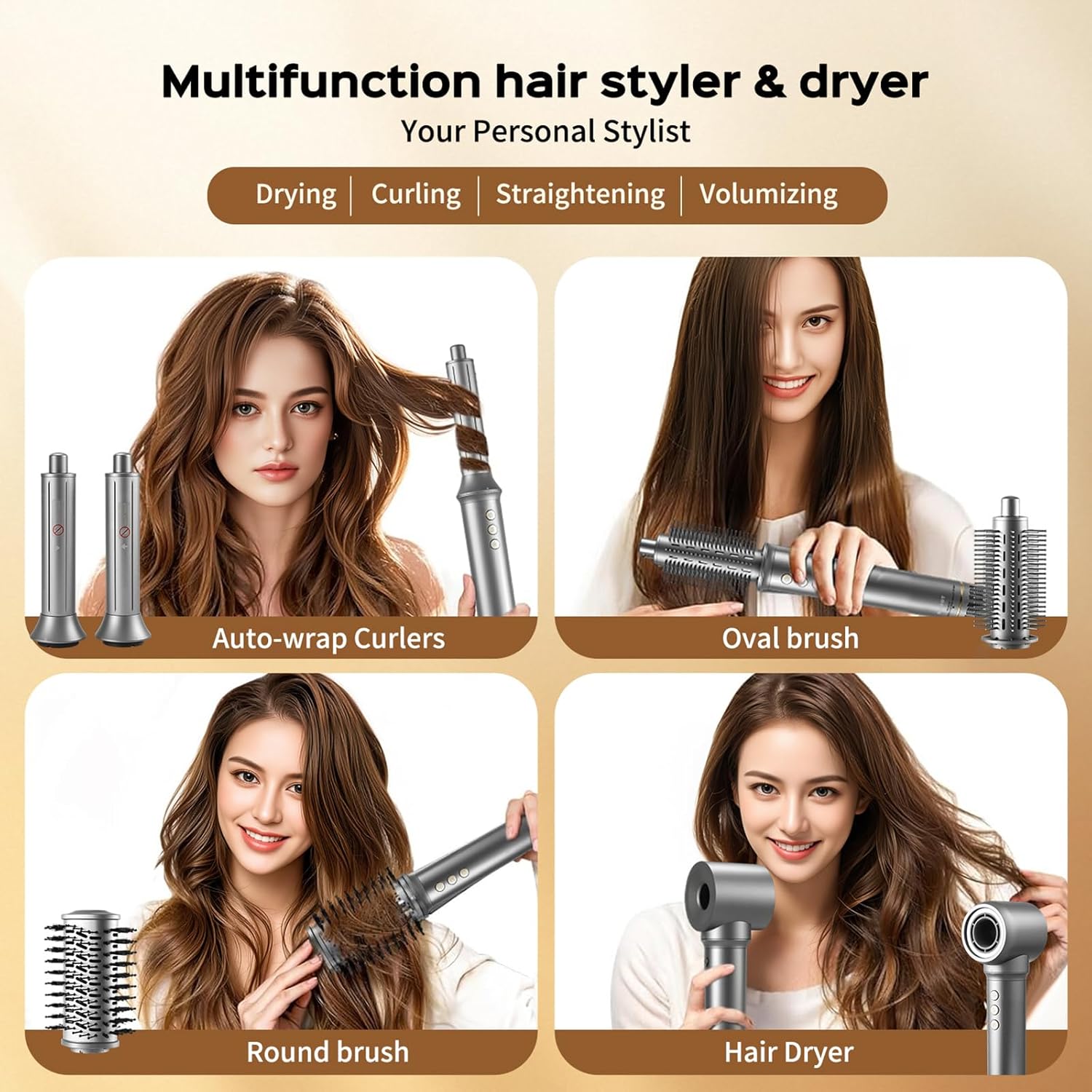 SUGIFT Hair Dryer Brush, 5 in 1 Multi Hair Styler,110,000 RPM High-Speed Negative Ionic Hair Dryer Fast Drying, Professional Blow Dryer Brush for Curling Volumizing Straightening Waves Styling, Salon Tools