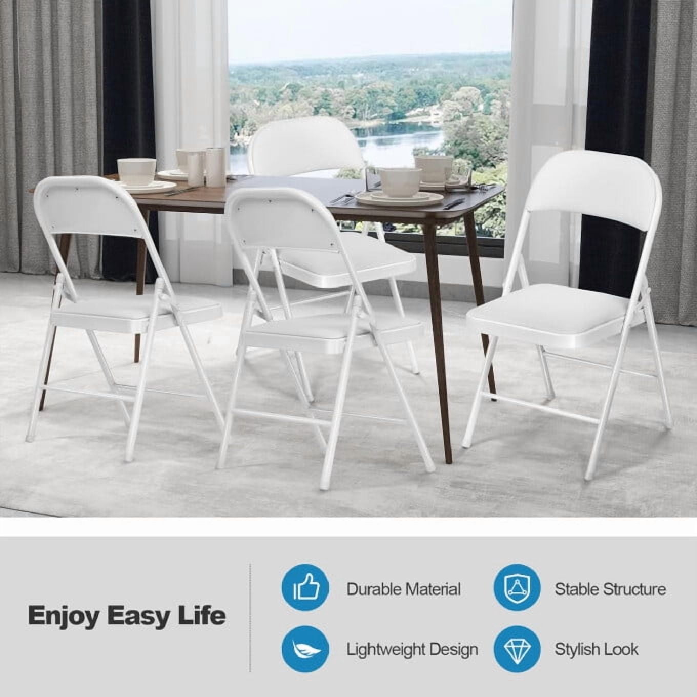 SUGIFT Deluxe Padded Seat and Metal Back Folding Chairs, White, 6 Pack