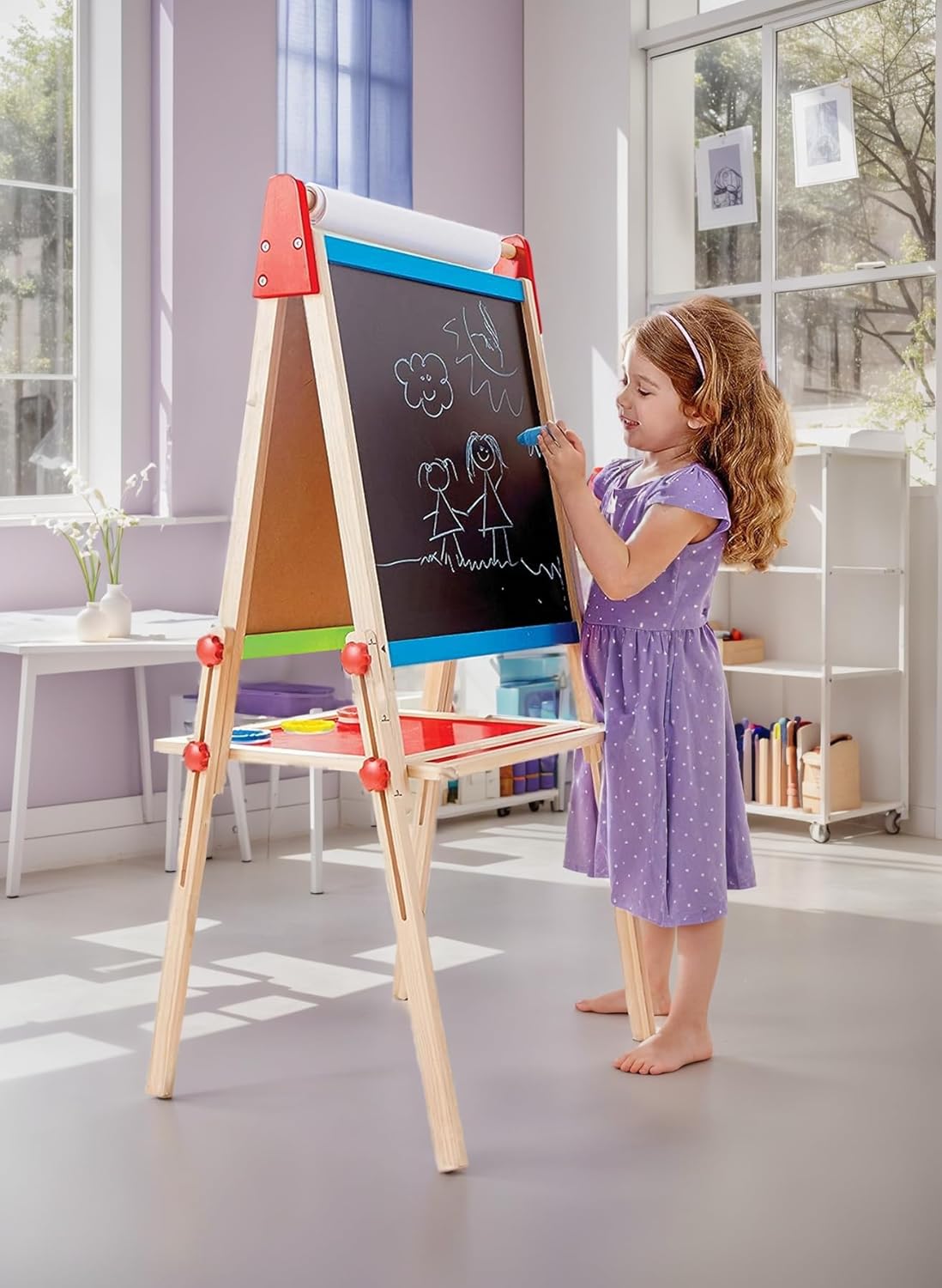 SUGIFT Art Easel for Toddlers Kids, Adjustable Standing Art Easel with Magnetic Chalkboard & Whiteboard