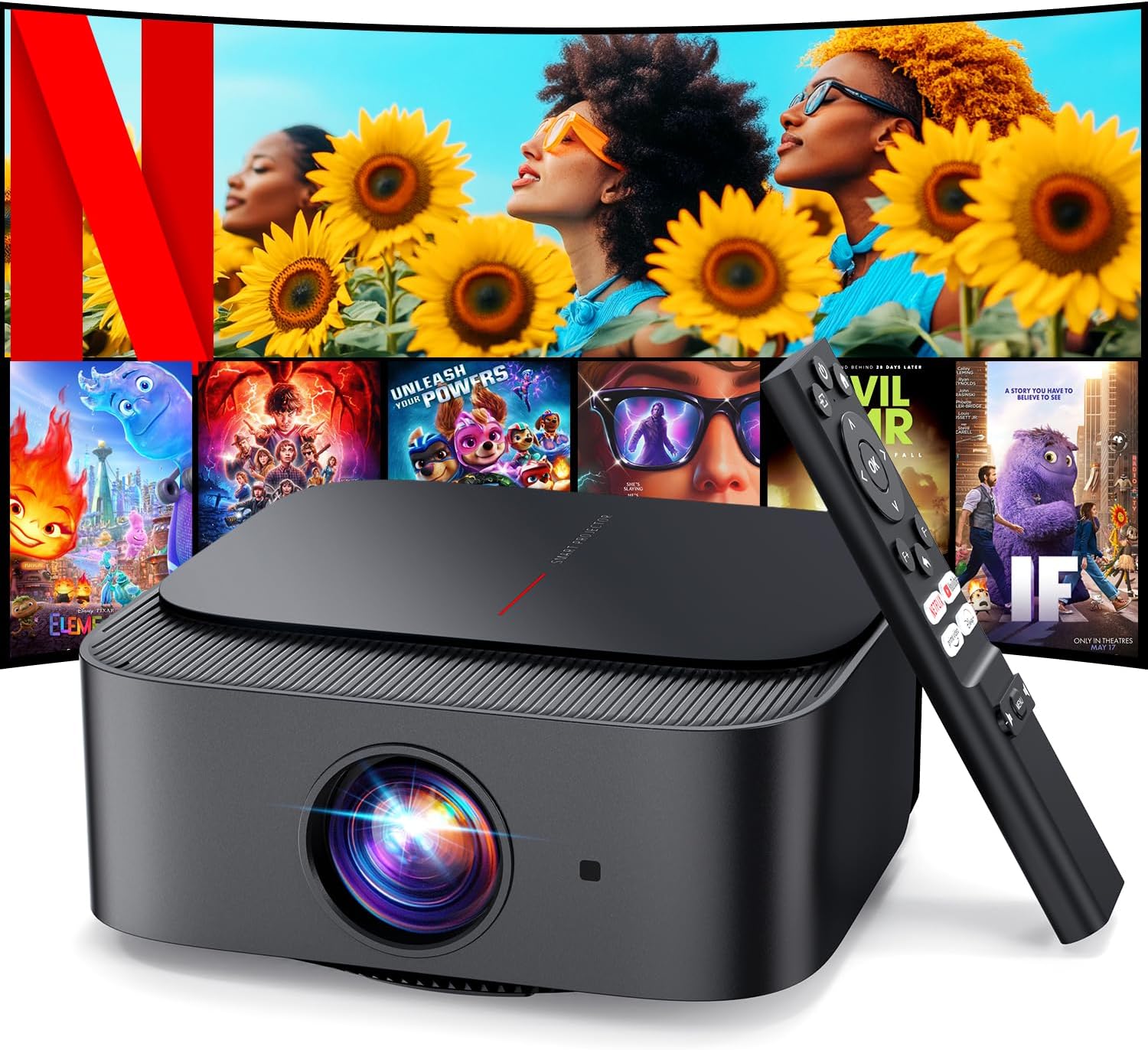 SUGIFT 4K Home Theater Projector with WiFi 6 and Bluetooth 5.2, HAPPRUN 300'' Movie Projector for Indoor/Outdoor