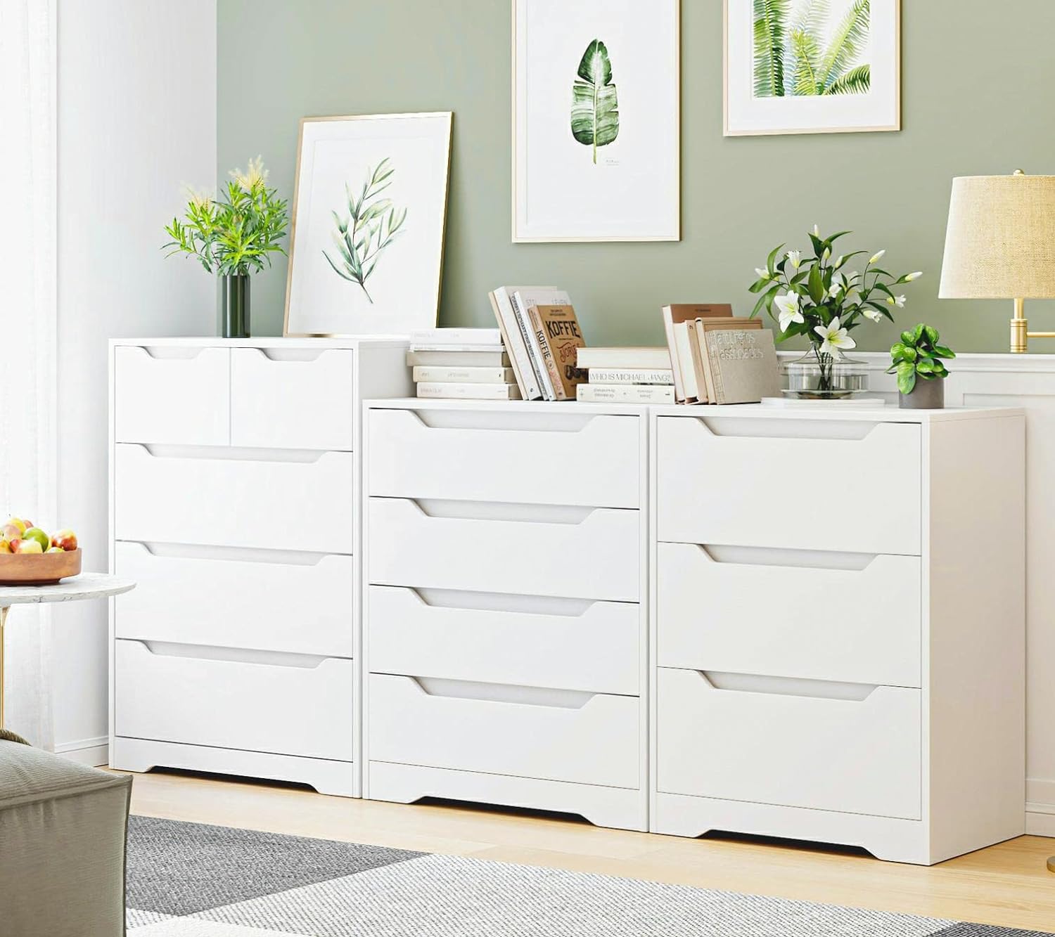 SUGIFT 3 Drawer Dresser Wood Chest of Drawers with Storage, White