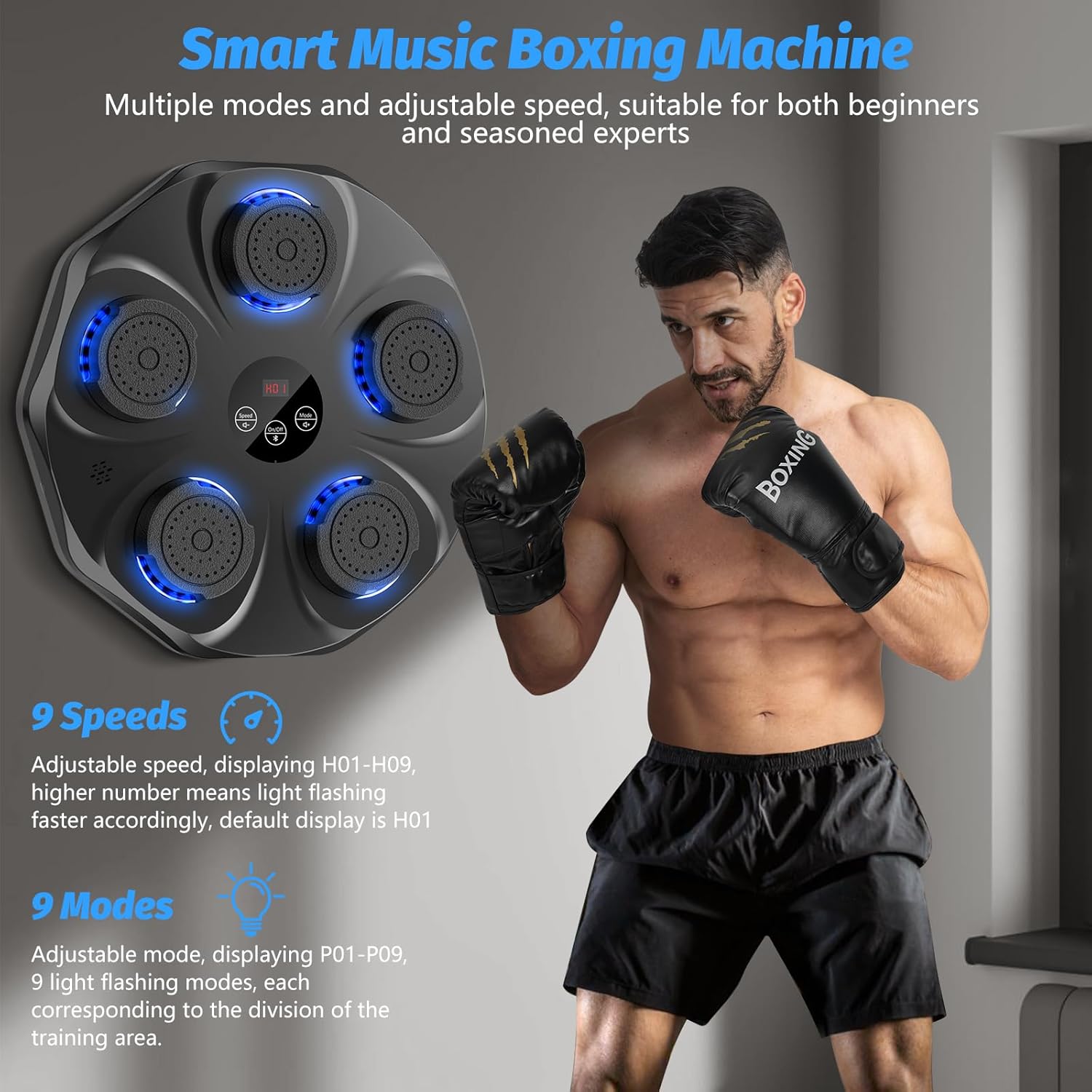 SUGIFT Music Boxing Machine Interactive Punching Trainer with Boxing Gloves