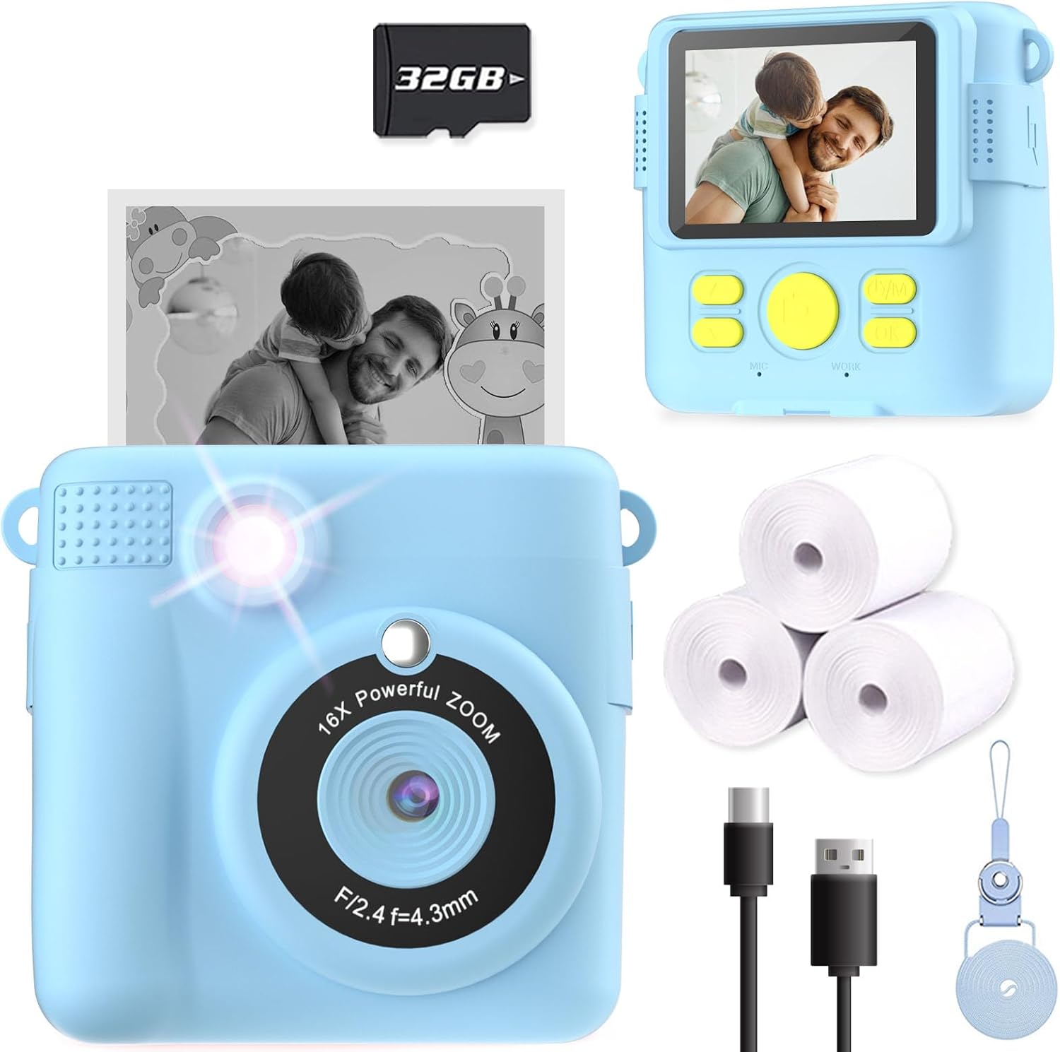 SUGIFT Kids Camera Instant Print, Christmas Birthday Gifts for Kids Age 3-12, Selfie Digital Camera with 1080P Videos,Toddler Portable Travel Camera Toy