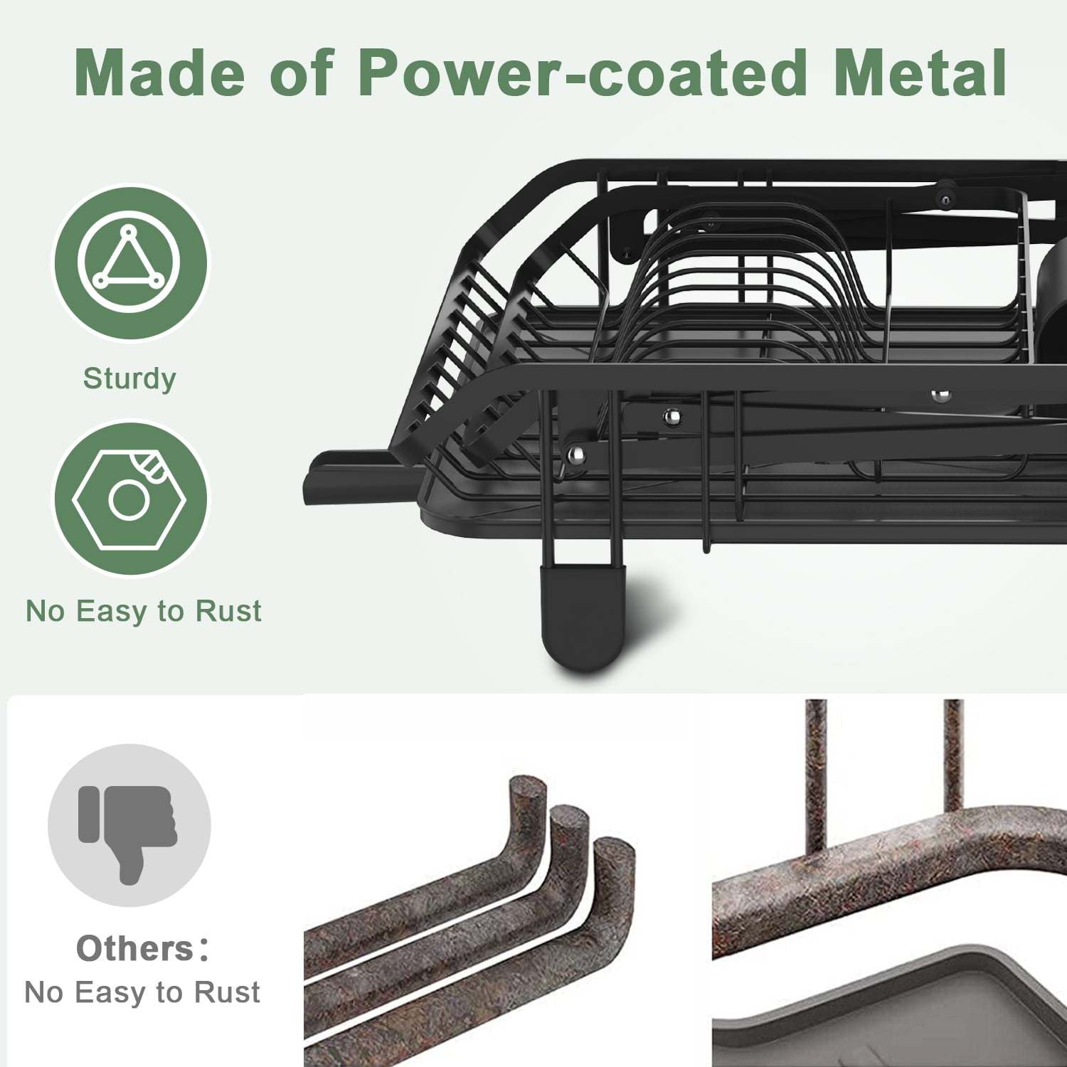 SUGIFT 2 Tier Collapsible Rust Proof Dish Rack with Removable Drip Tray Stainless Steel Black