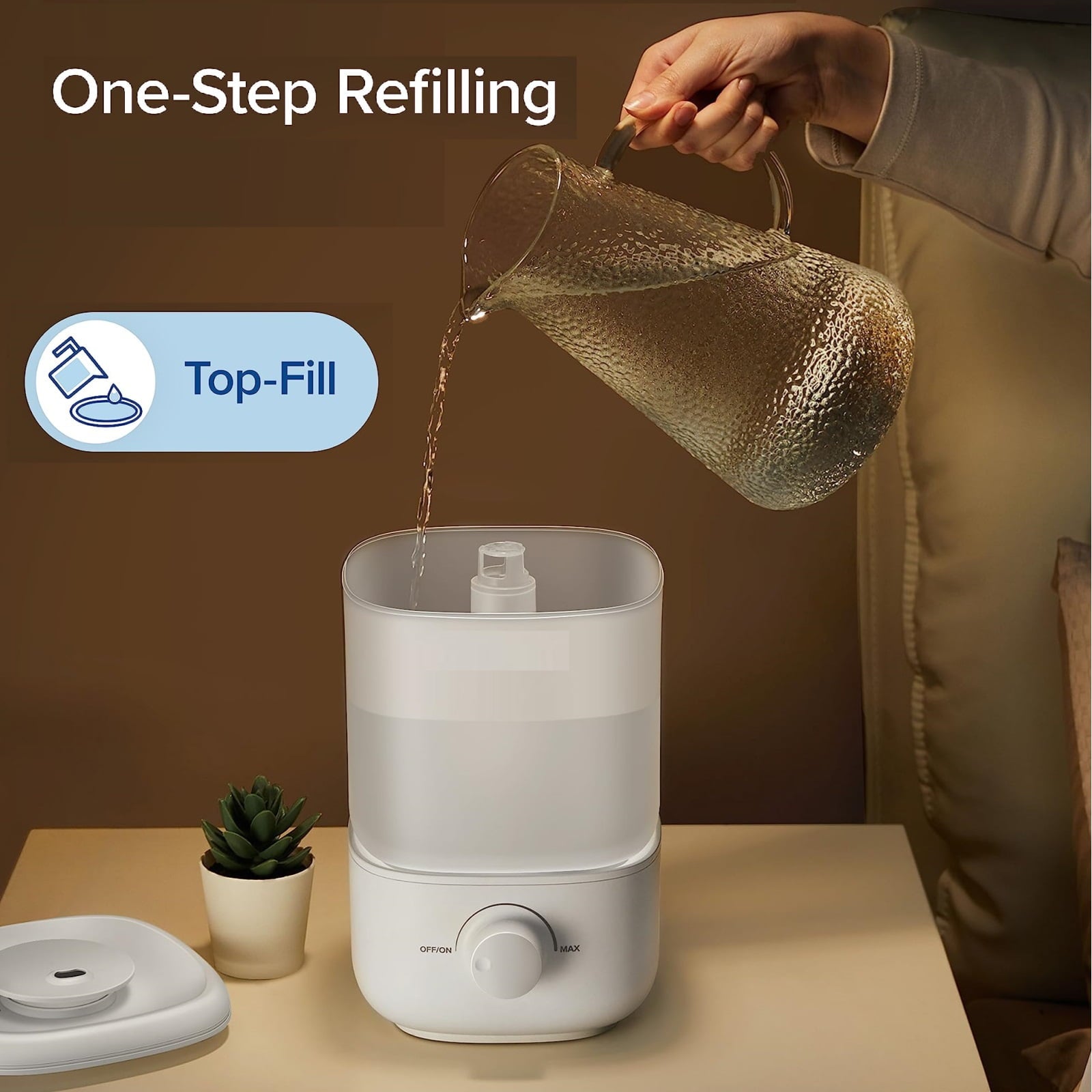 SUGIFT Humidifiers for Bedroom Top Fill 4L Supersized Cool Mist Humidifier 32H Runtime 28 dB Quiet Air Humidifier for Large Room Night Light