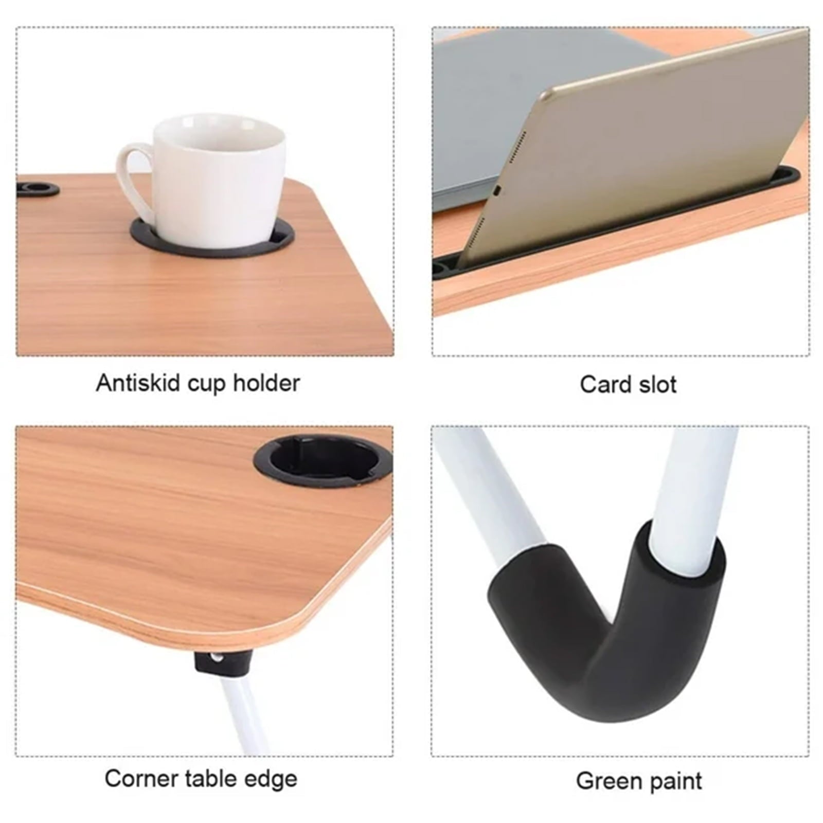 SUGIFT 23.6 Inch Foldable Lap Desk with Slots/Cup Holder/Drawer for Reading Writing Eating Watching, Walnut