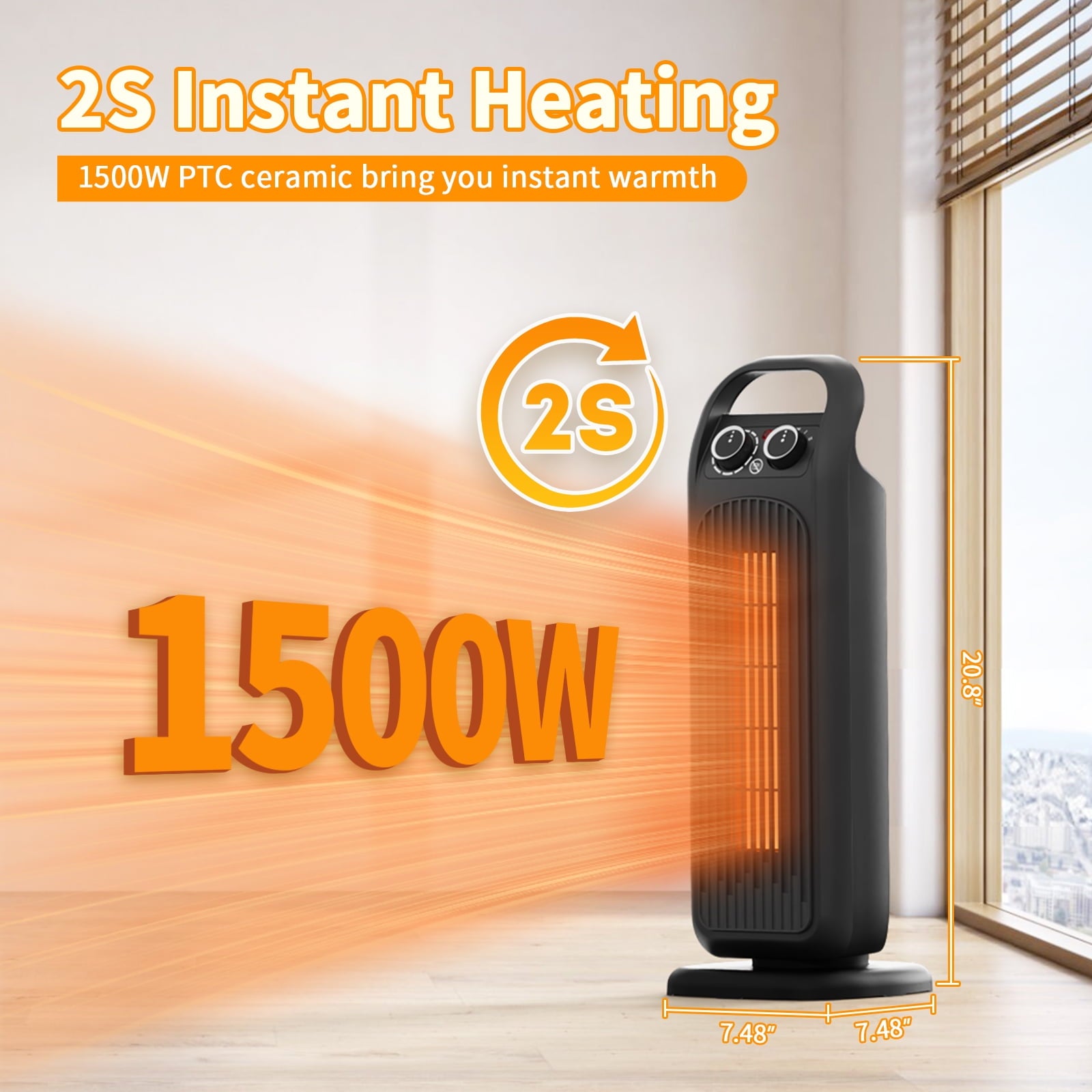 SUGIFT Space Heater, 1500W Electric Heater for Indoor Use, Portable PTC Ceramic Heater for Bedroom, Office
