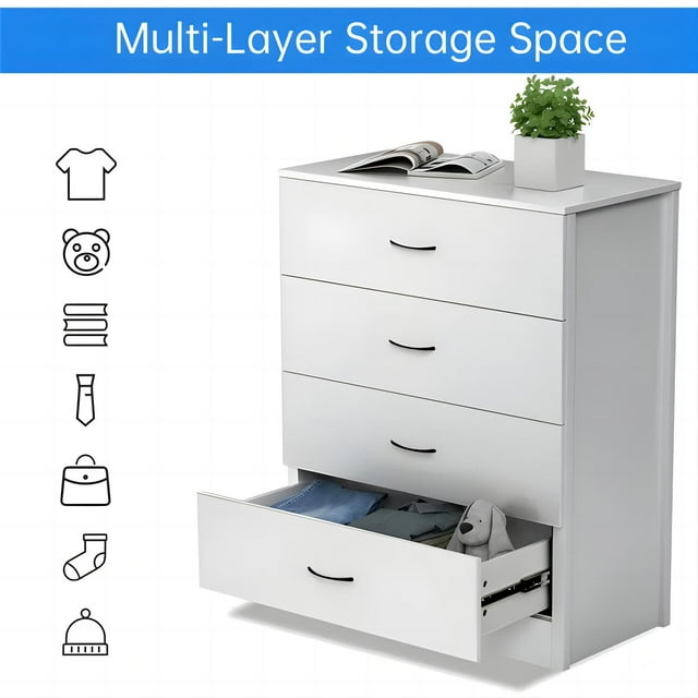 SUGIFT 4 Drawer Wood Dresser for Bedroom, Modern Storage Cabinet Dresser , Light Gray