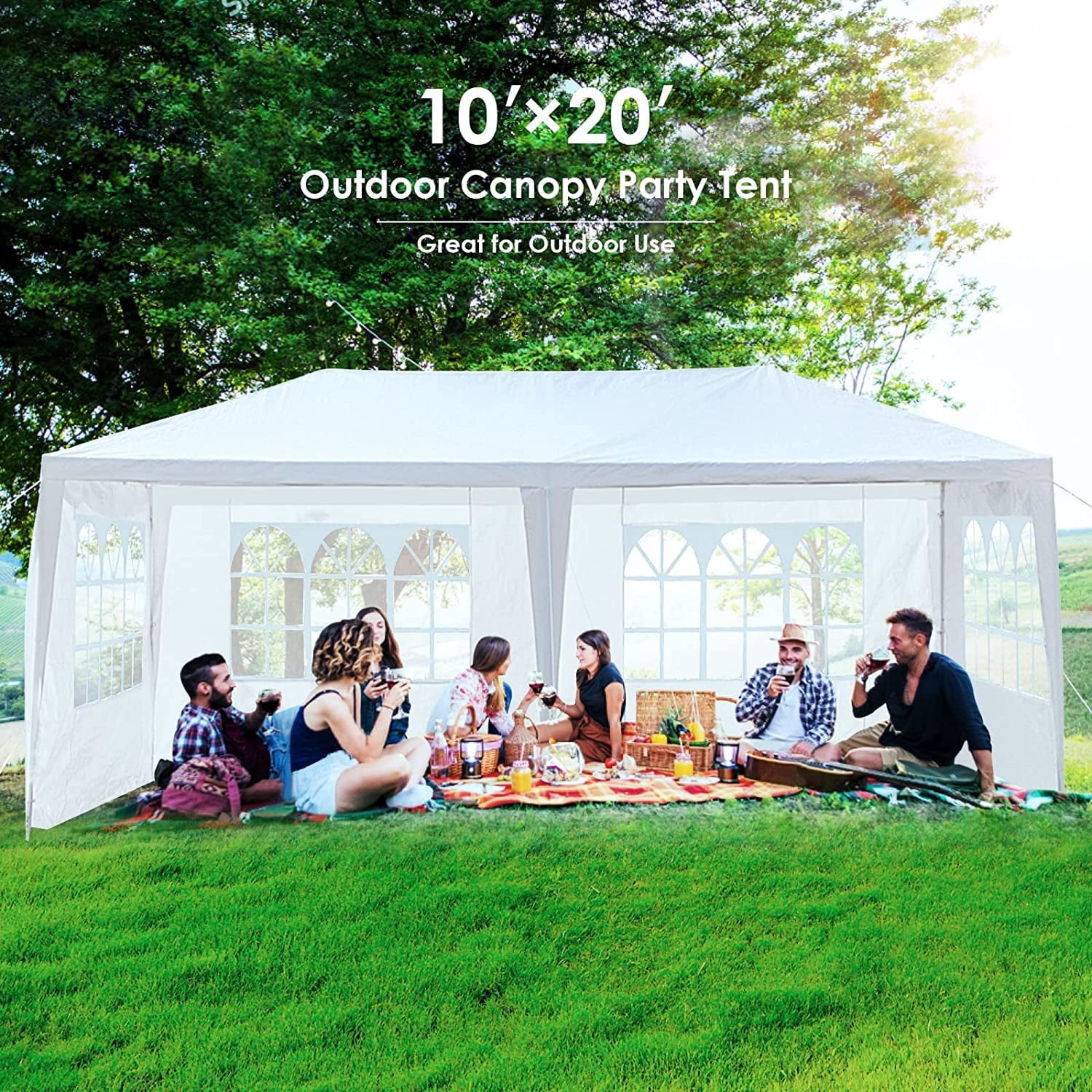 Large 10' x 20' Gazebo Canopy Party Tent with 4 Removable Window Side Walls, Wedding, Outside Event Tent-White