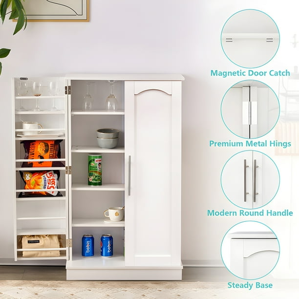 SUGIFT 41" Kitchen Pantry Storage Cabinet Farmhouse Pantry Cabinet with Doors and Adjustable Shelves, White