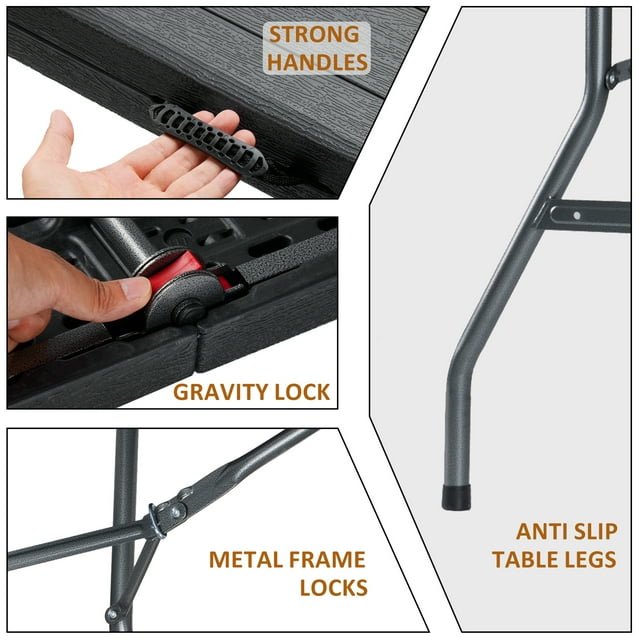 SUGIFT 6ft Folding Table Plastic Foldable Table for Indoor/Outdoor Use