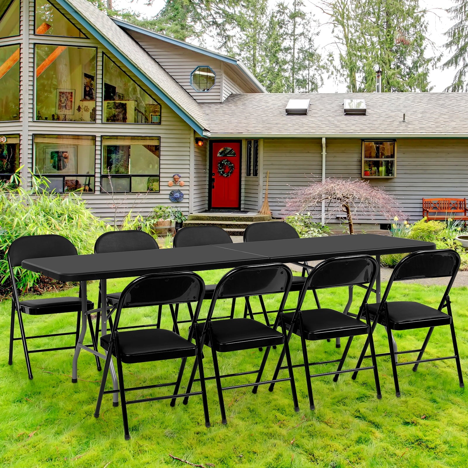 SUGIFT 8 Foot Folding Table Heavy Duty Plastic Portable Long Table for Indoor Outdoor Events, 10pack, Black