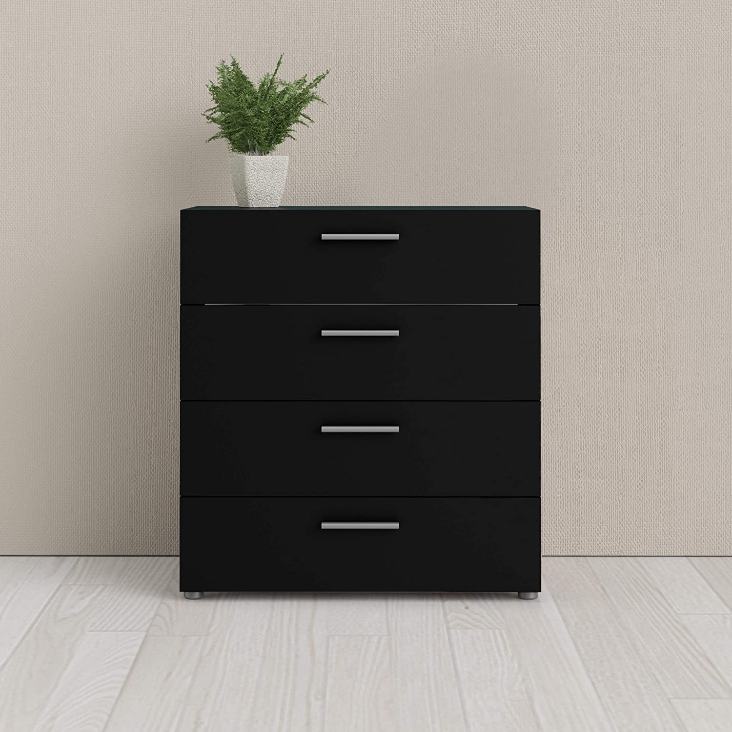 SUGIFT 4 Drawer Dresser Wood Chest of Drawers with Storage, Black