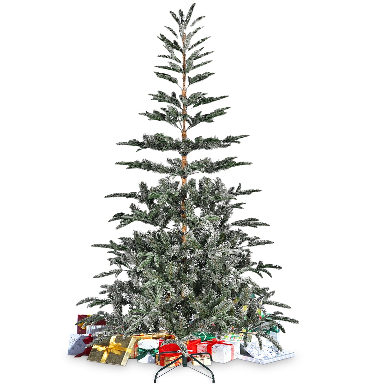 7ft Artificial Christmas Tree Pine Hinged Xmas Tree with 700 Snowy Branches, Easy Assembly for Home, Office, Party Decoration