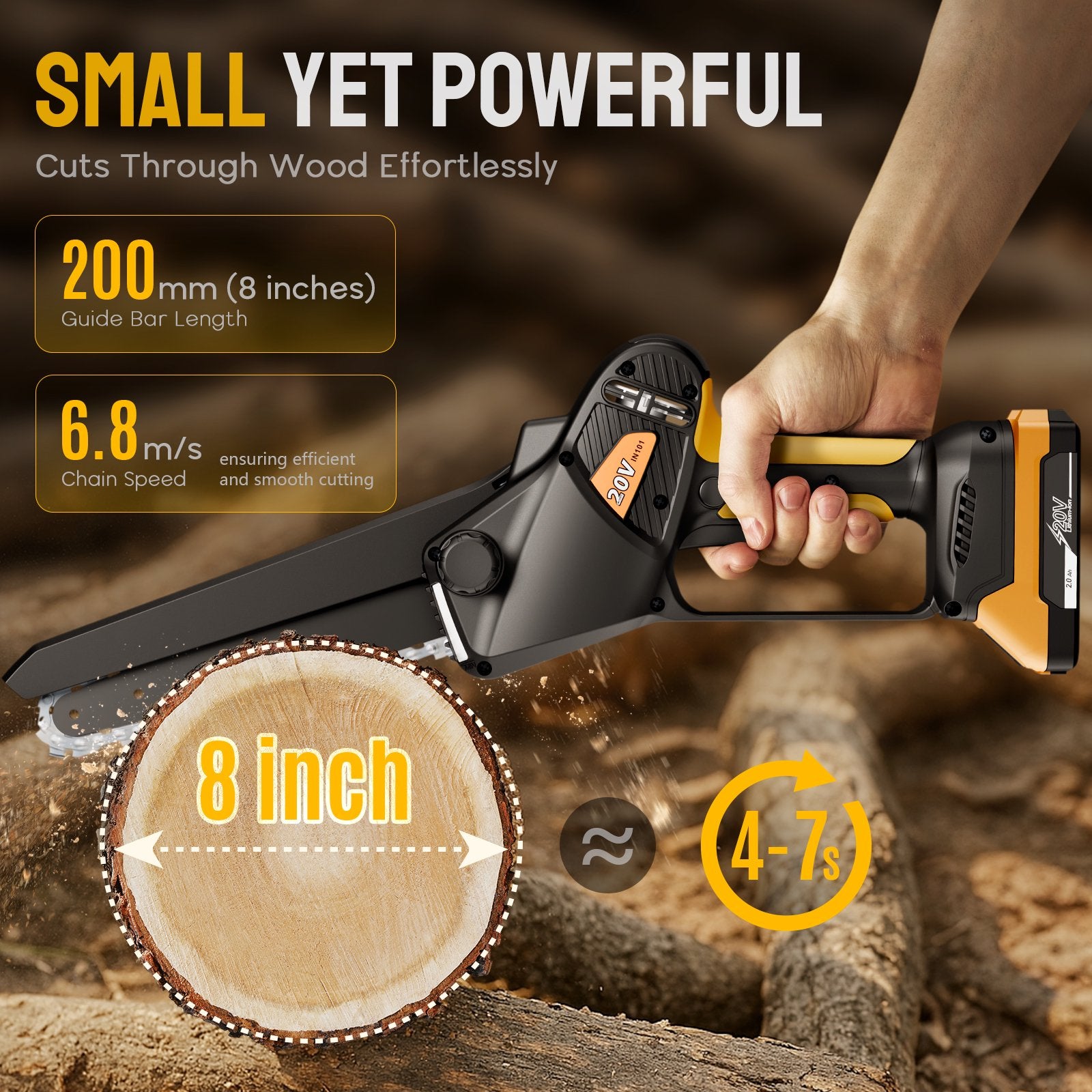 SUGIFT Mini Chainsaw Cordless 8 Inch Electric Chainsaw with Brushless