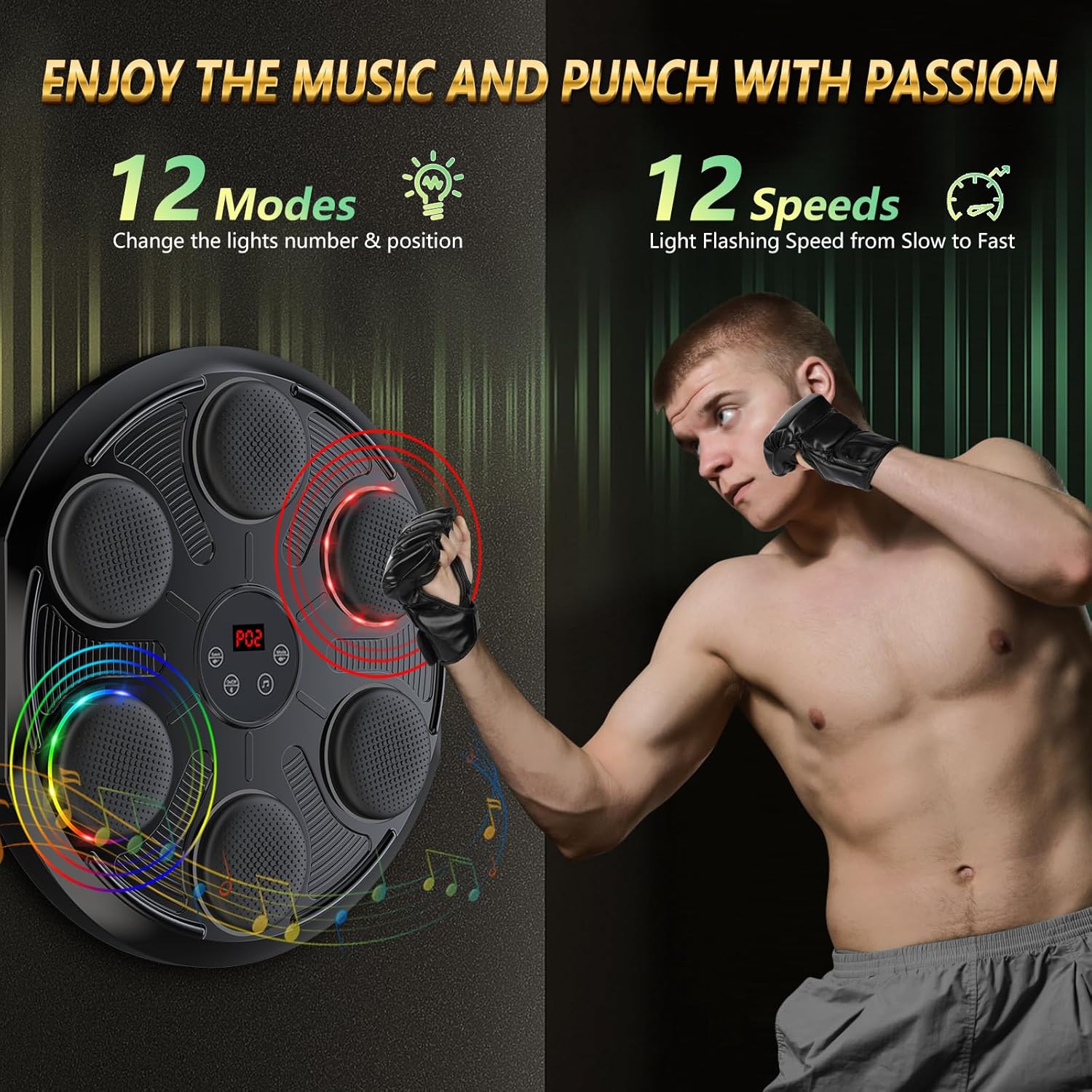 SUGIFT Music Boxing Machine for Adults and Teen - Smart Rhythm Sync, 12 Preset Modes, 12 Speeds, Fun Boxing Game Equipment Music Punching Machine for Kids, Teen, Women, Men