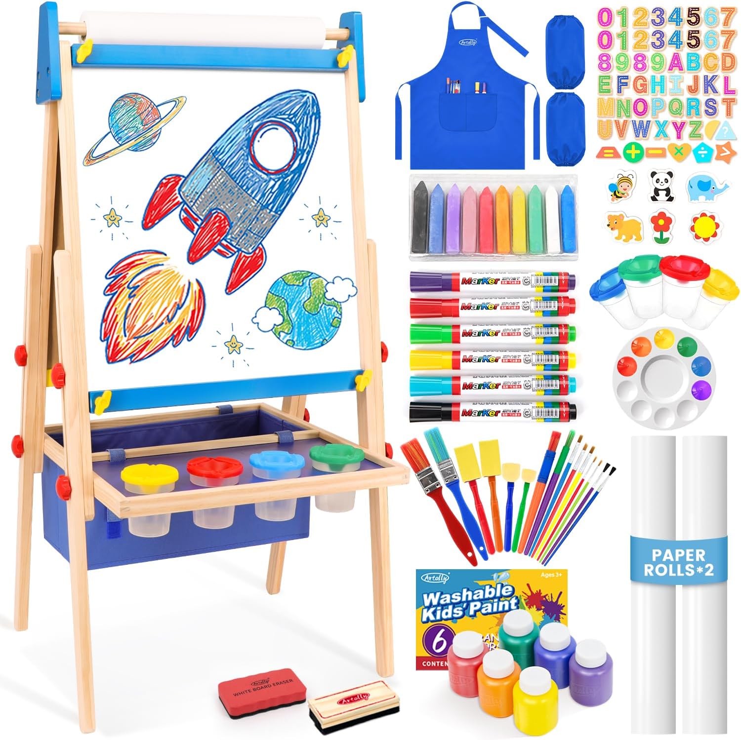 SUGIFT Art Easel for Toddlers Kids, Adjustable Standing Art Easel with Magnetic Chalkboard & Whiteboard