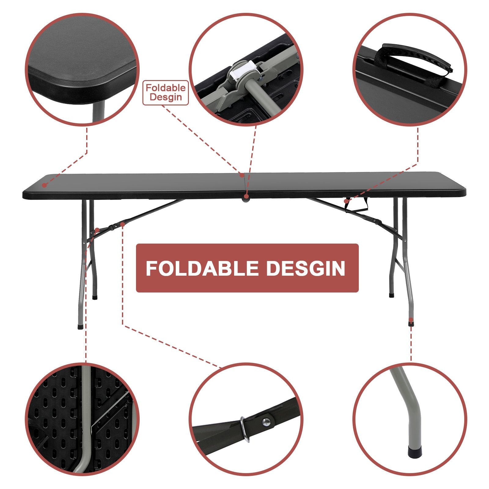 SUGIFT 8ft Folding Table Heavy-Duty Foldable Table for Indoor and Outdoor Use
