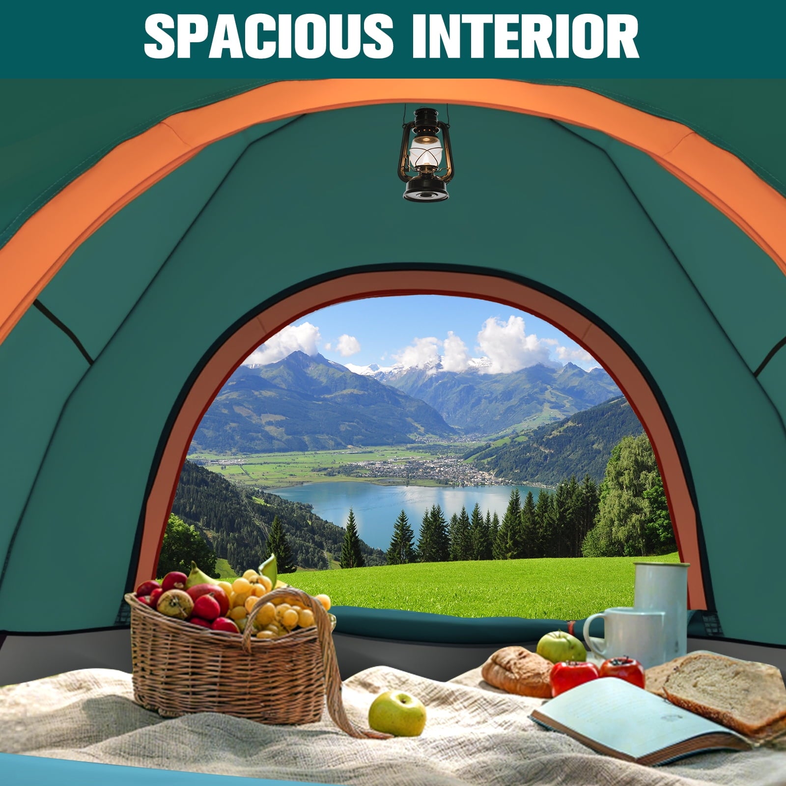 SUGIFT 3-4 Person Instant Pop-Up Camping Tent with Carry Bag Double Layer Waterproof Tents for Beach Traveling Outdoor Green