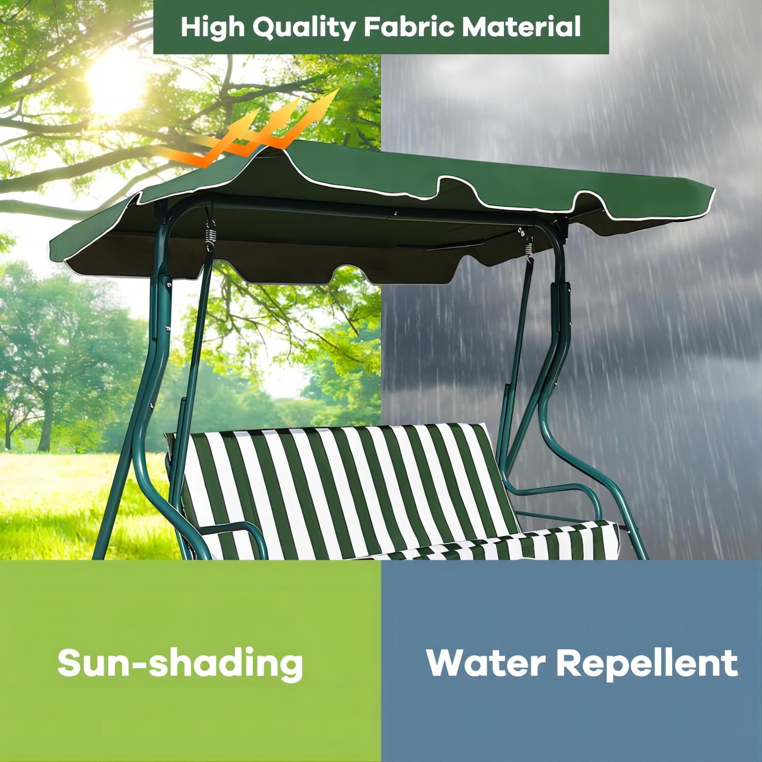 YouYeap 3 Seat Outdoor Patio Swing Chair with Removable Cushion, Green