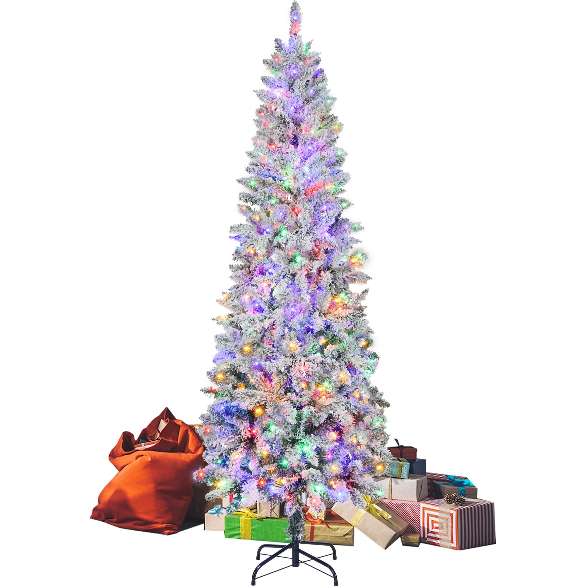 6ft Pencil Prelit Christmas Tree with 250 Multicolor LED Lights Artificial Skinny Christmas Tree for Small Spaces