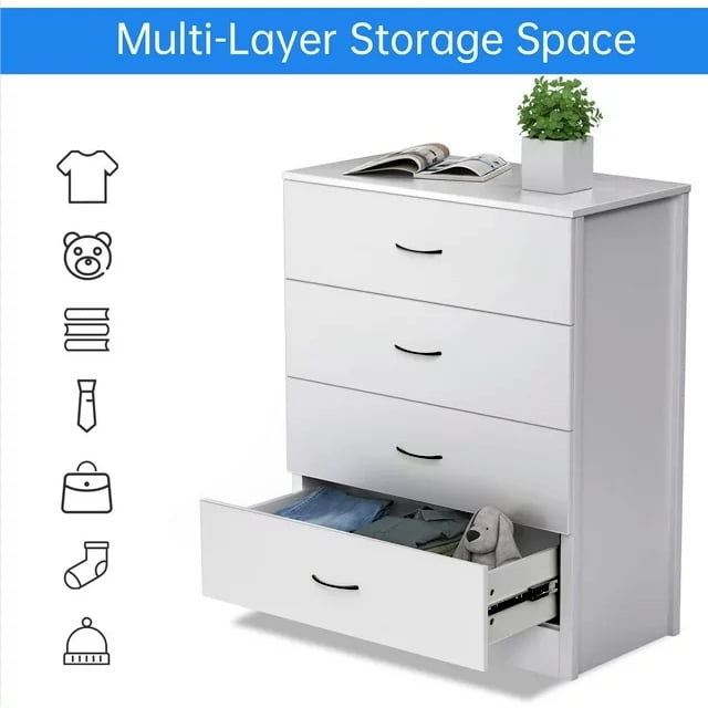 SUGIFT Modern Grey 4 Drawer Dresser Storage Cabinet Dresser Organizer Unit with Handle