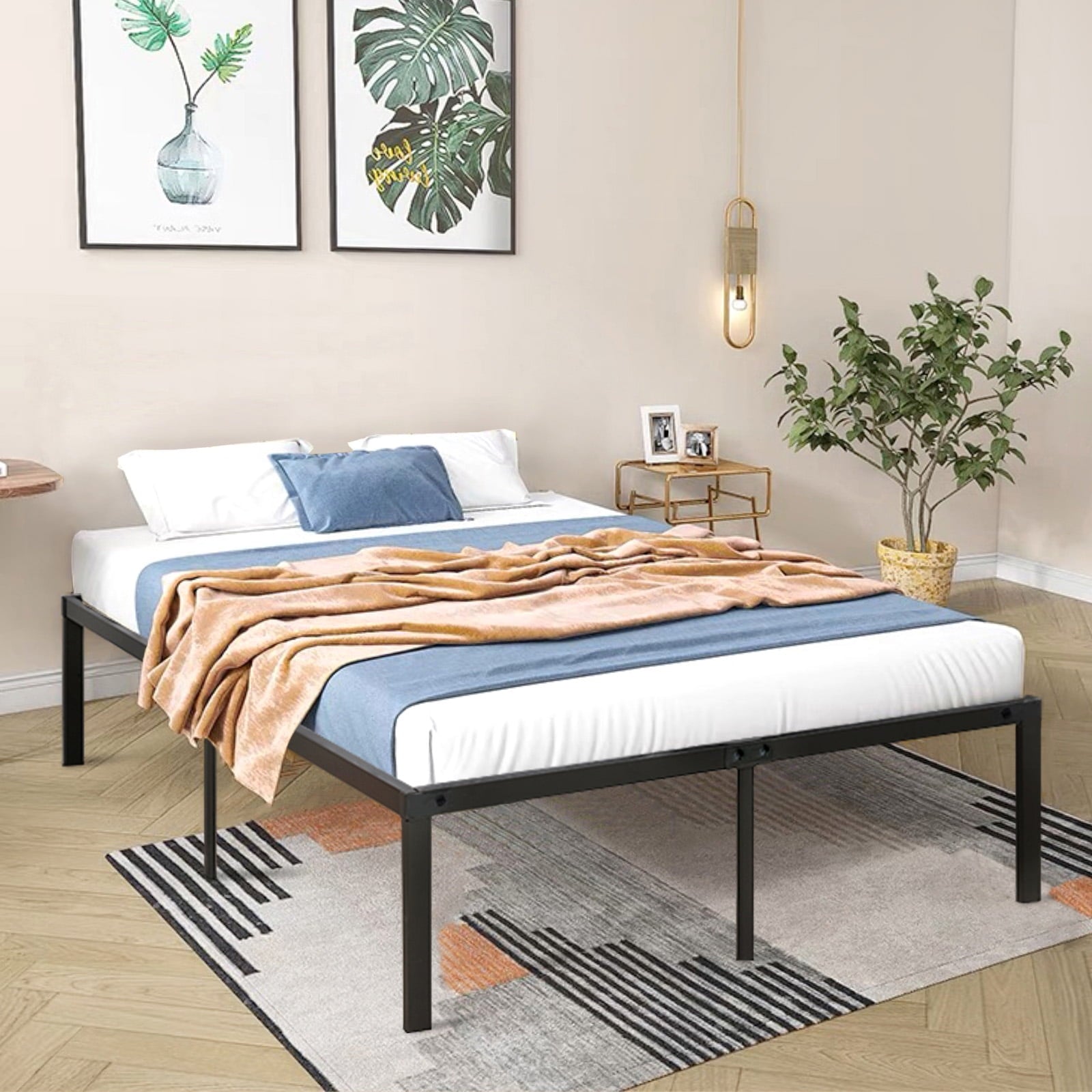 Vebreda Queen Bed Frame 14 inch Platform Bed with Heavy Duty Steel Slat Support for Adult, Black