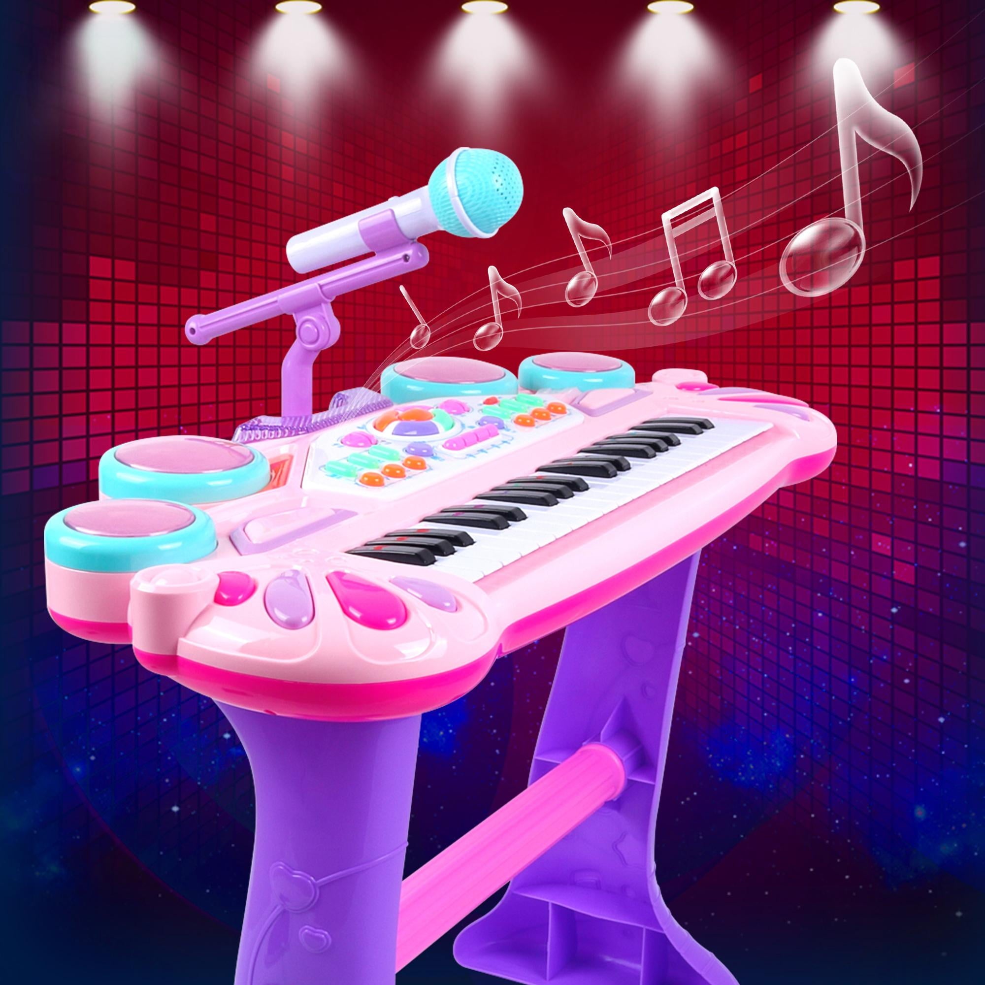 SUGIFT 37-Key Kids Electronic Piano Keyboard w/ Multiple Sounds, Lights Microphone, Stool - Pink