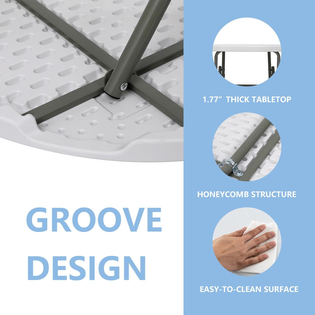 TBKLEY 32in  Round Folding Table Portable Indoor Outdoor Plastic Dining Table, White