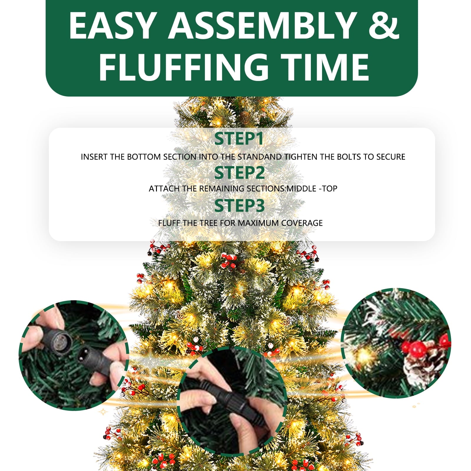 SUGIFT 6.5ft Pre-Lit Christmas Tree, Hinged Artificial Tree with 200 Lights