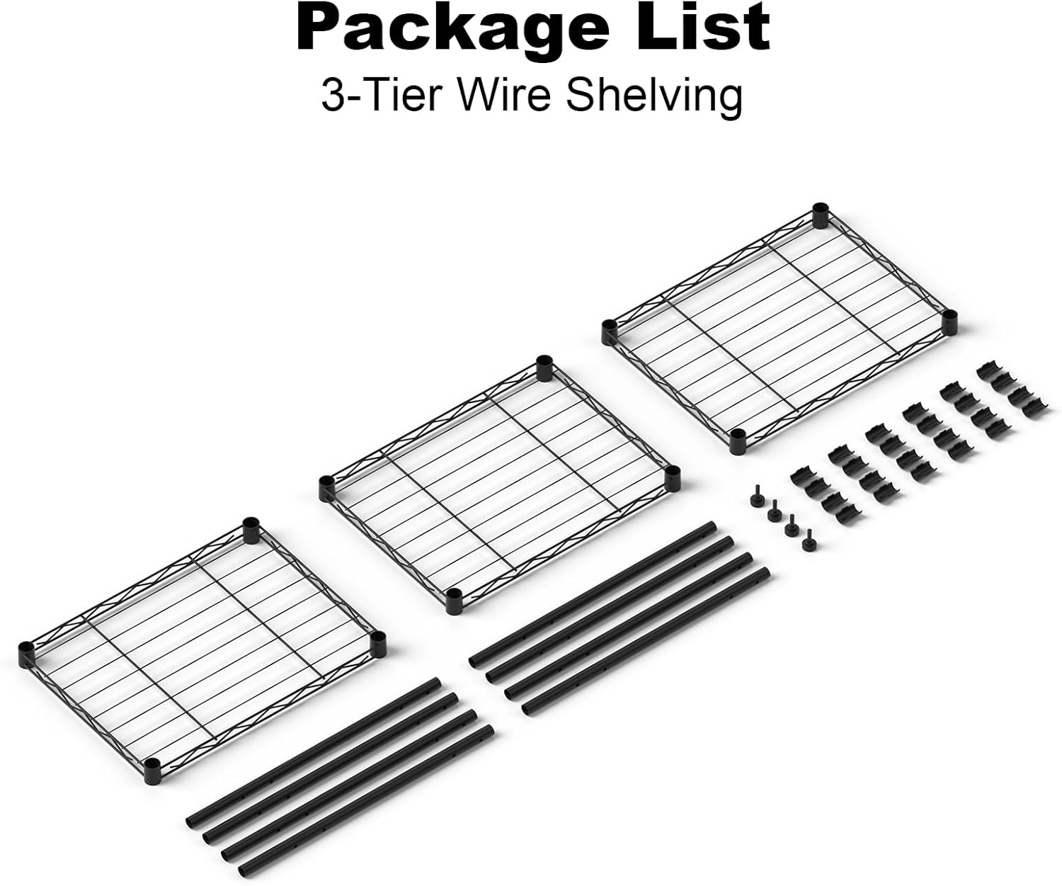 SUGIFT 3-Tier Strong Storage Shelving Unit Kitchen Metal Wire Shelving Organizer Unit with Anti-Sleep Feet Indoor Bathroom Black