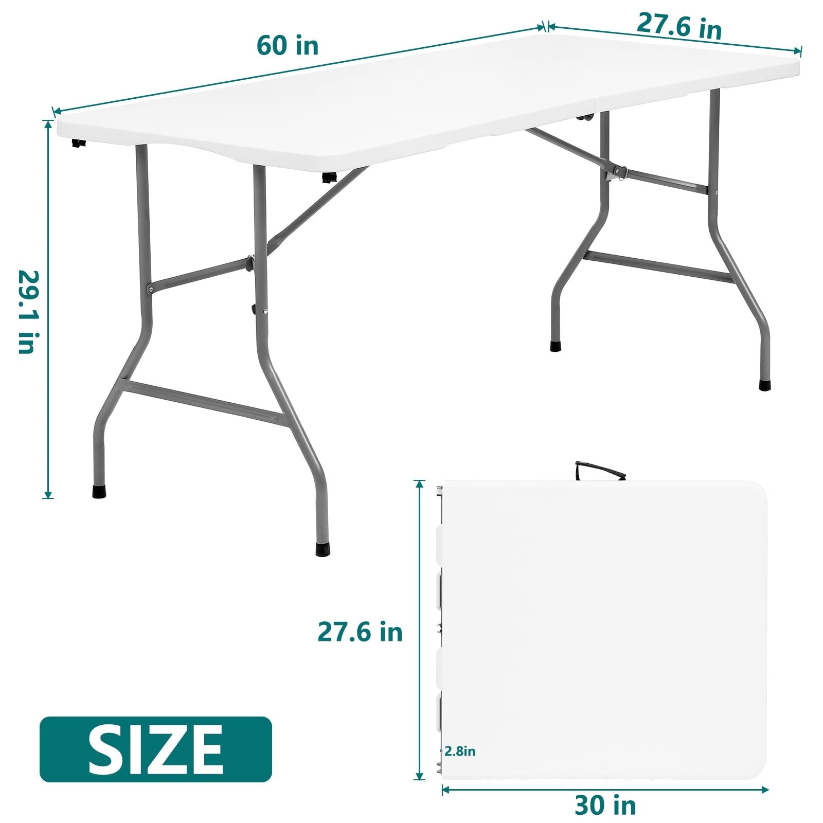 SUGIFT 5 ft Folding Table Plastic Foldable Table Portable Plastic Table for Indoor Outdoor Use and Events, White