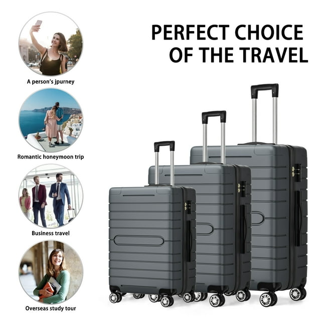 SUGIFT 3 Piece Luggage Set, Hardside Luggage Spinner Wheels Suitcase Carry on Luggage, TSA Lock, 20in24in28in, Gray