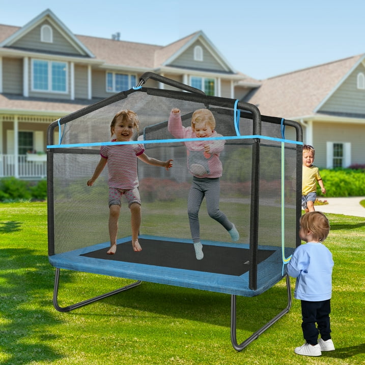 SUGIFT 3-in-1 Kids Trampoline with Swing Horizontal Bar, Indoor/Outdoor, Ages 3¨C8, Blue