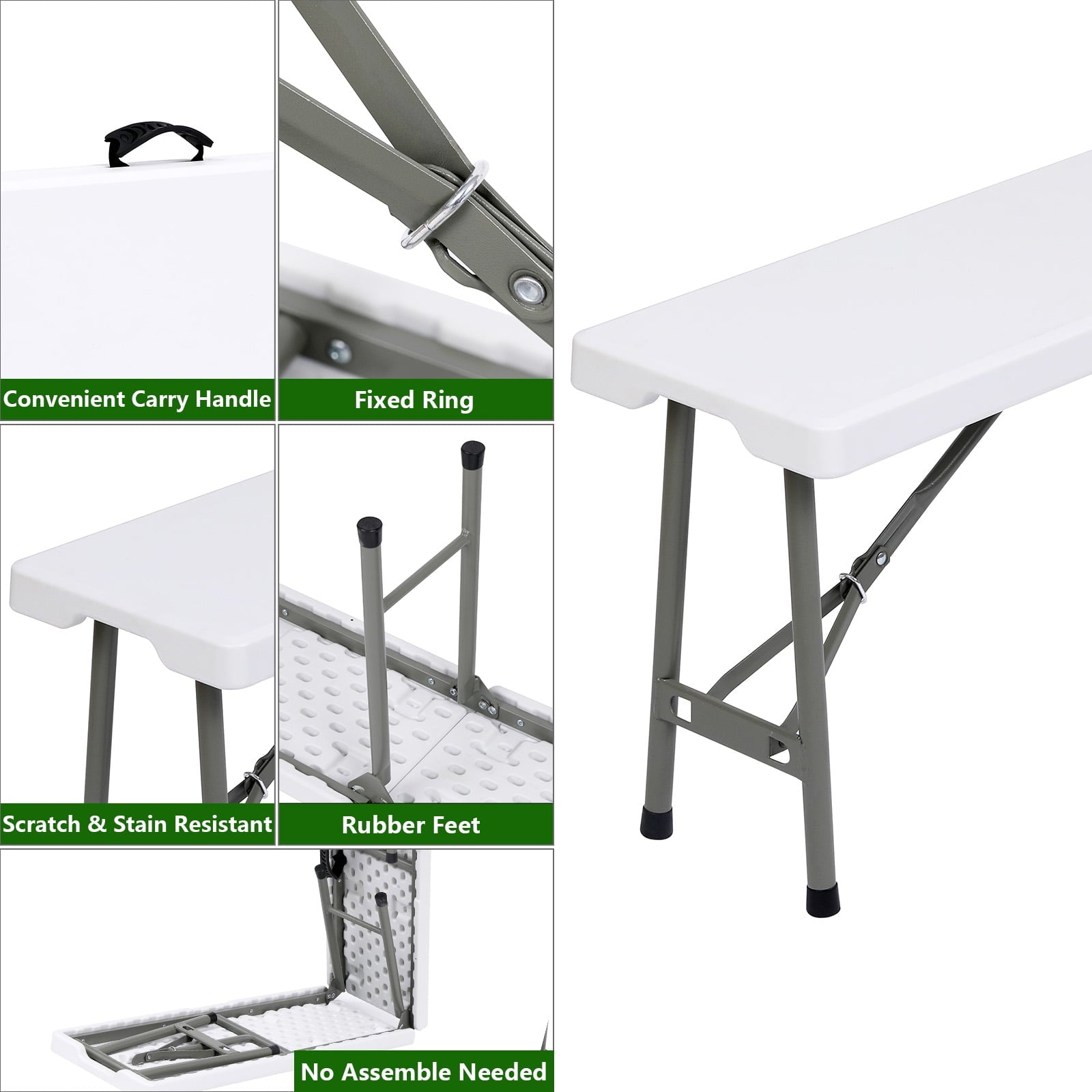 ALPULON 6ft Folding Bench Portable Plastic Foldable Bench, White