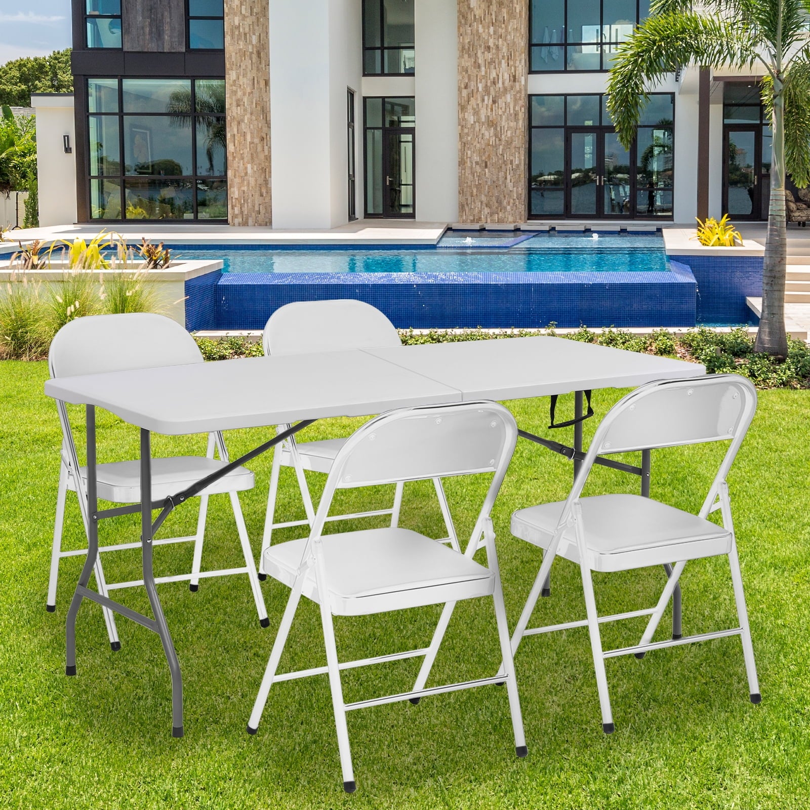 SUGIFT 5 ft Folding Table Portable HDPE Rectangular Table with Carry Handle, 10pack, White