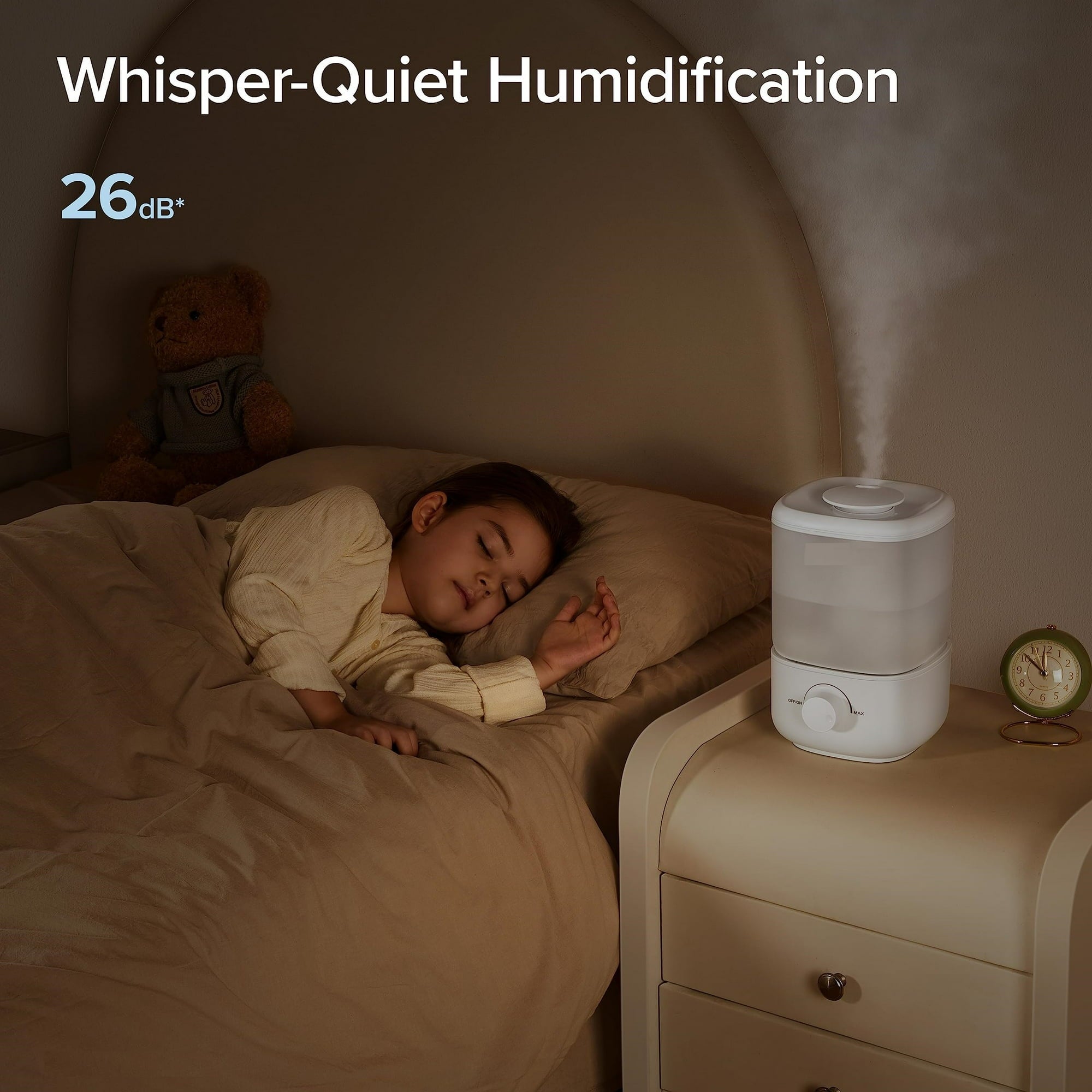 SUGIFT Humidifiers for Bedroom Top Fill 4L Supersized Cool Mist Humidifier 32H Runtime 28 dB Quiet Air Humidifier for Large Room Night Light