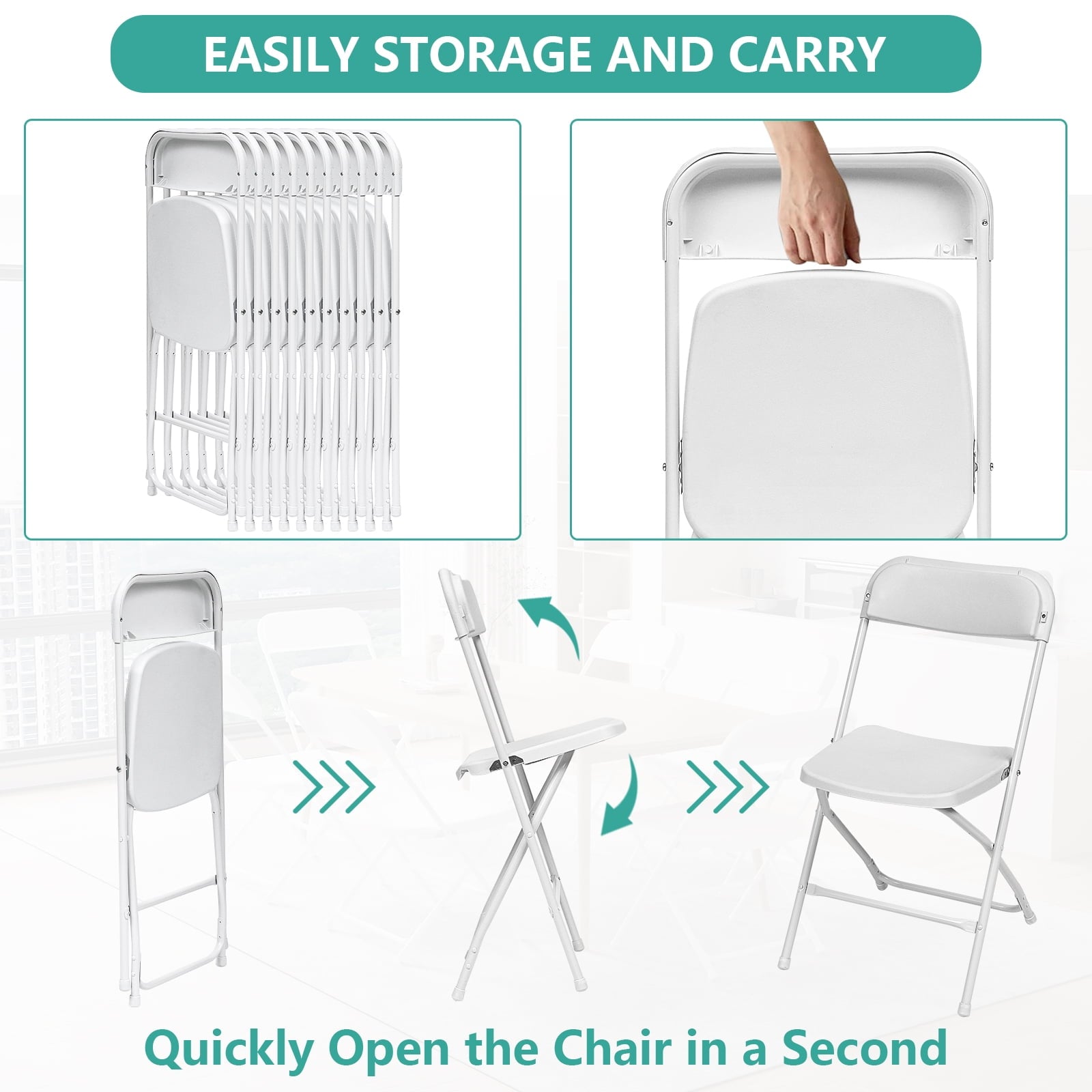 SUGIFT 10 Pack Plastic Folding Chair Outdoor Indoor White Folding Chairs, 350lbs Capacity