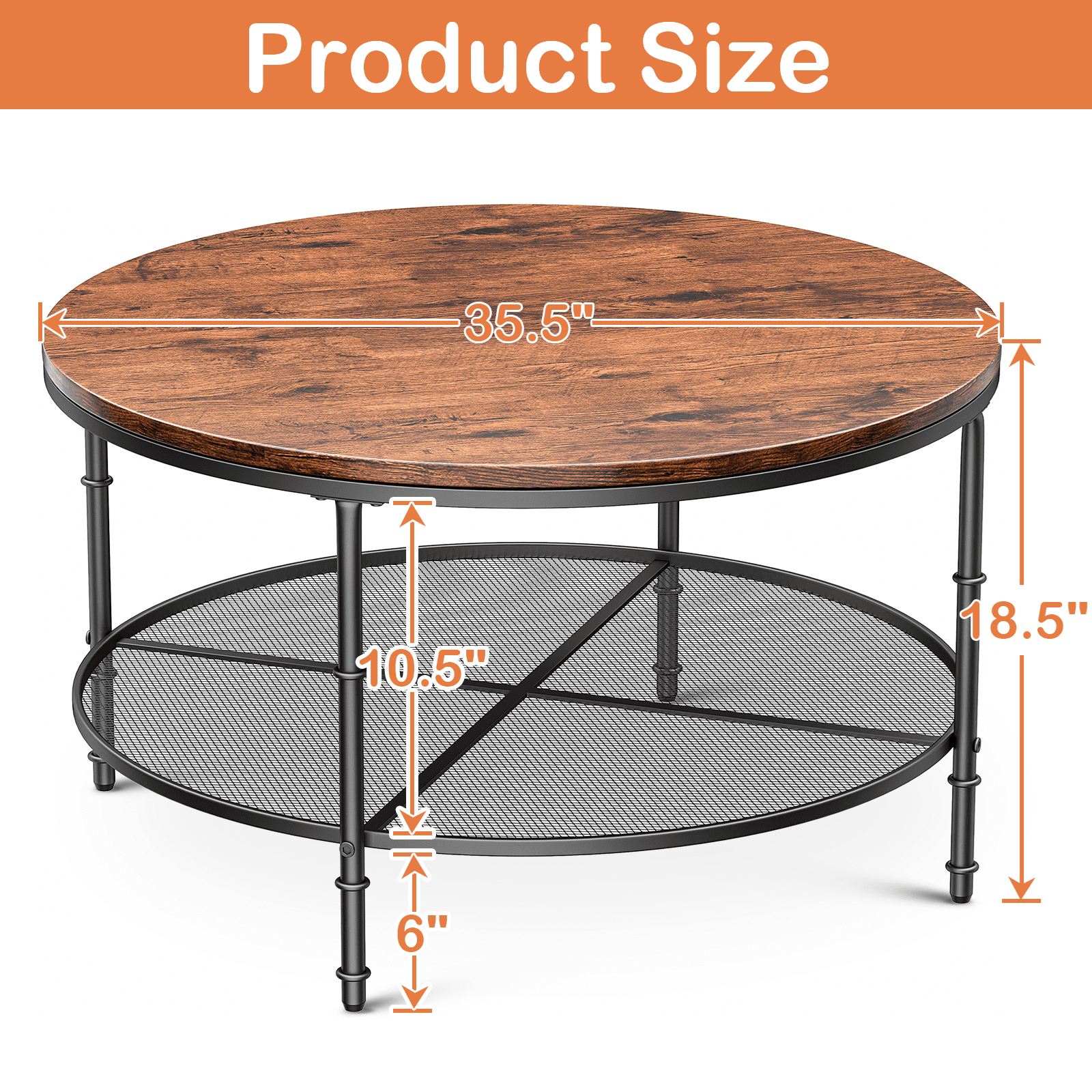 SUGIFT Round Coffee Table with Storage 36 Small Coffee Table 2 Tier Coffee Tables for Living Room Brown