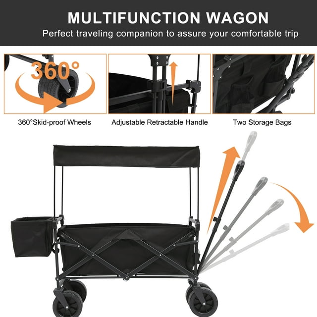 Folding Wagon Cart, 120L Collapsible Wagon with AllTerrain Wheels Folding Wagon Cart, 120L Collapsible Wagon with AllTerrain Wheels
