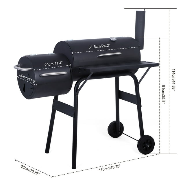 YouYeap Outdoor Portable BBQ Charcoal Grill with Offset Smoker, Black