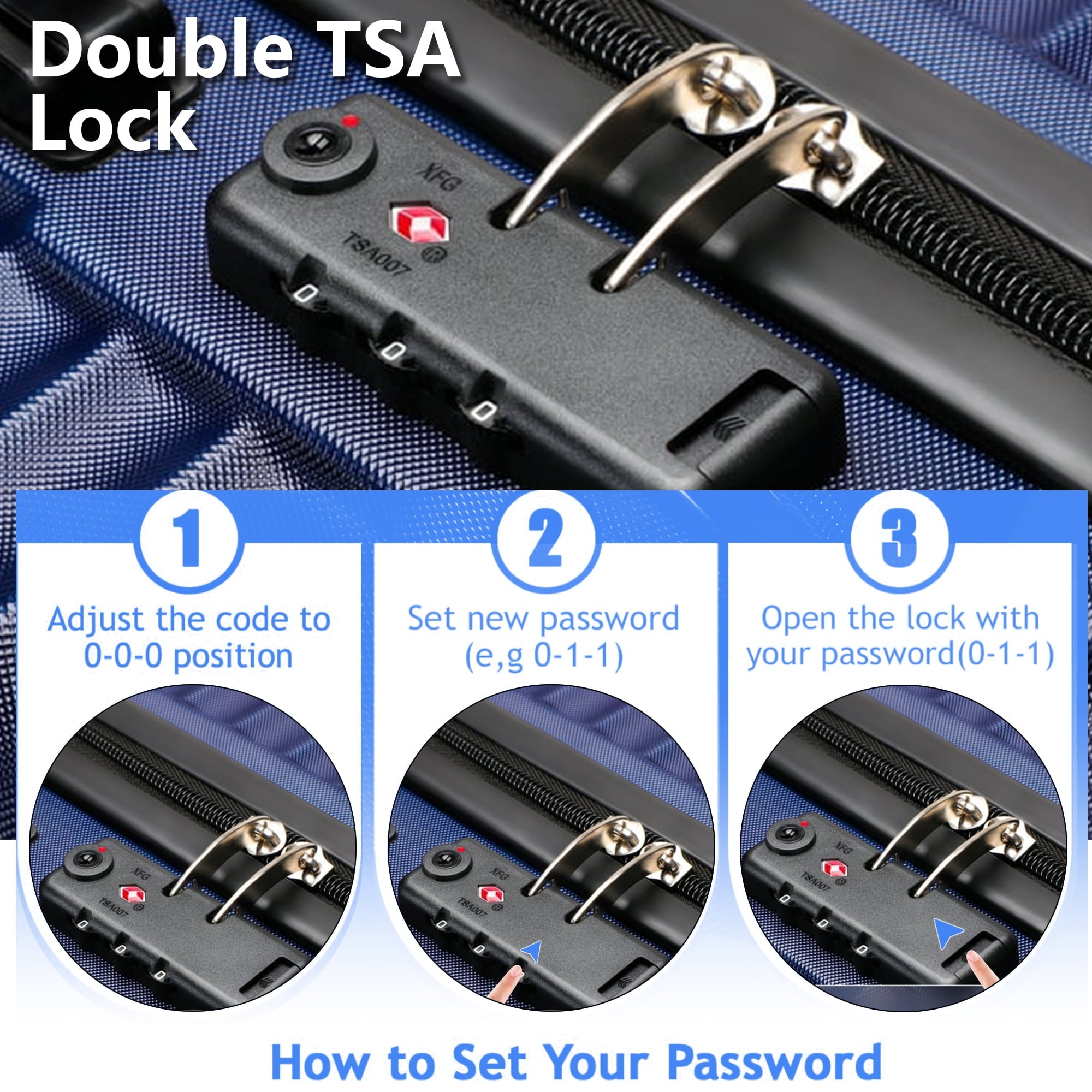 SUGIFT 3 Piece Suitcase Luggage Set with TSA Lock, Blue