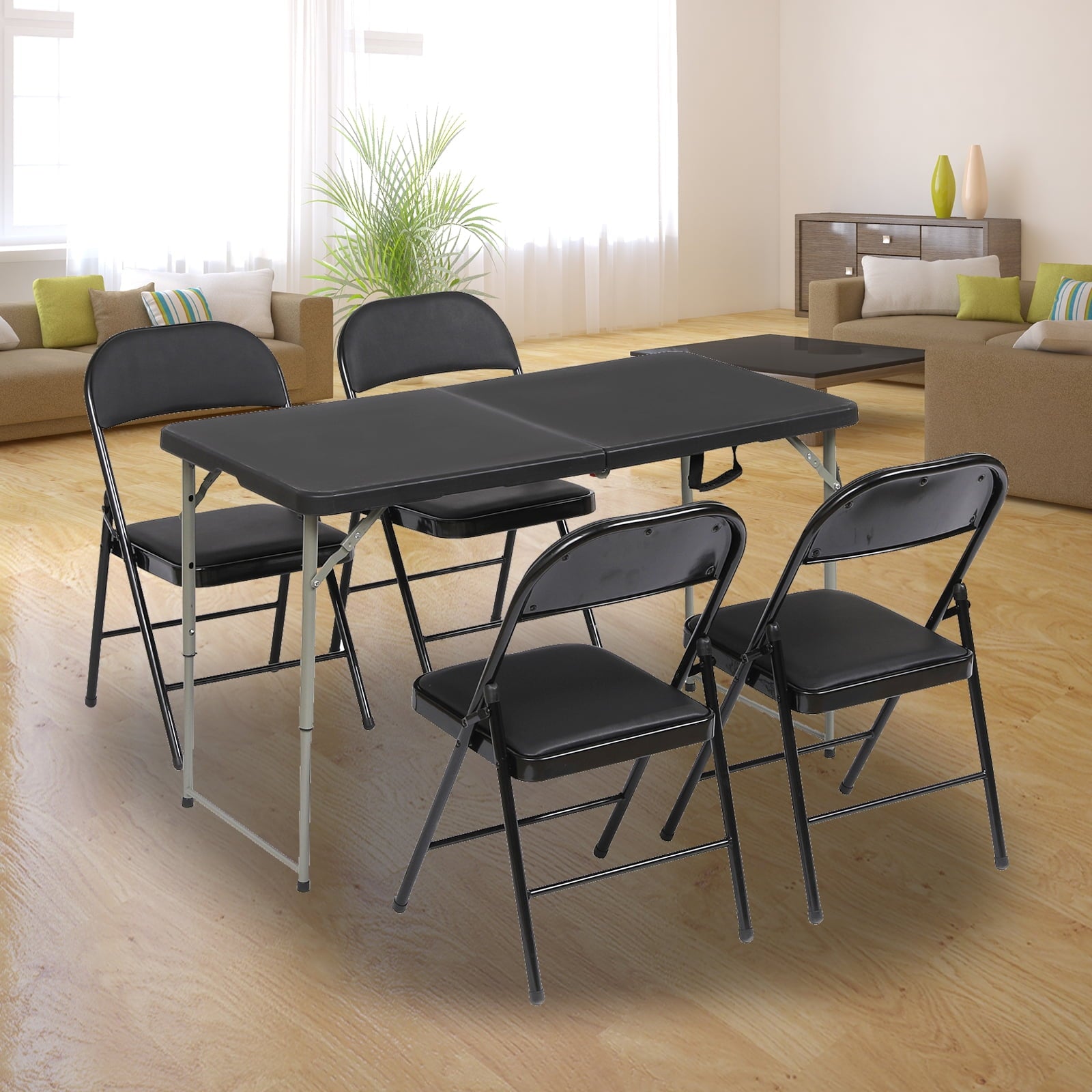 SUGIFT 4 Pack Folding Chairs Metal Frame Home Office Chairs, Black