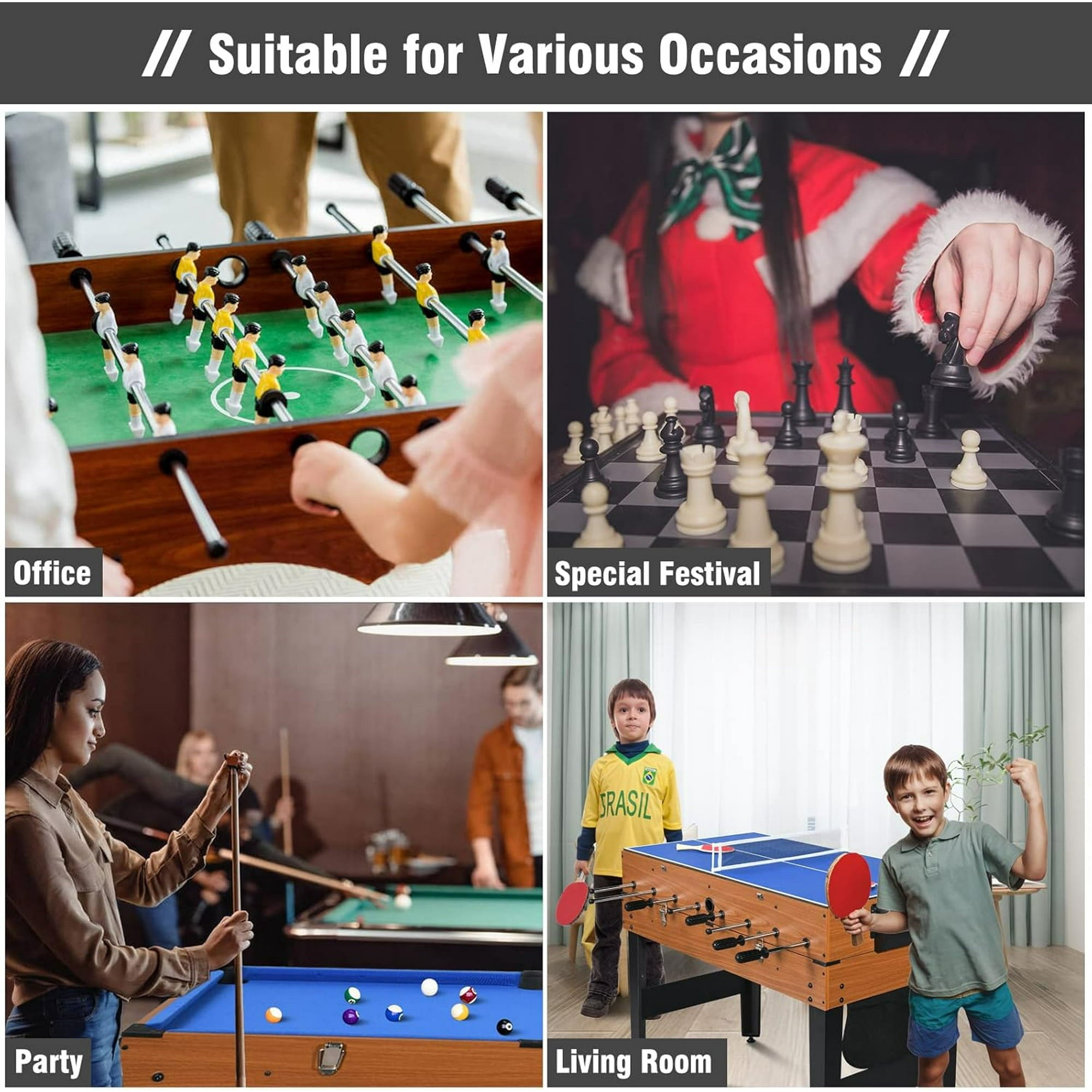 SUGIFT 4ft 7-in-1 Multi Game Table Set w/Hockey/Pool/Foosball/Ping Pong/ Shuffleboard Chess and Backgammon Combo Game Table for Adults Kids